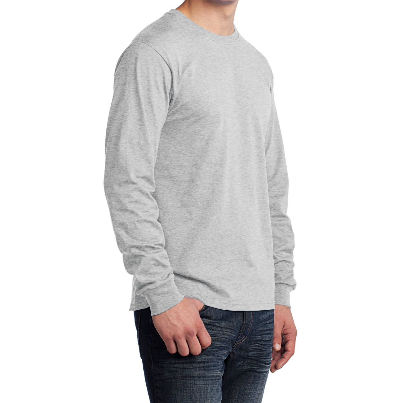 Men's Long Sleeve Core Cotton Tee - Ash - Side