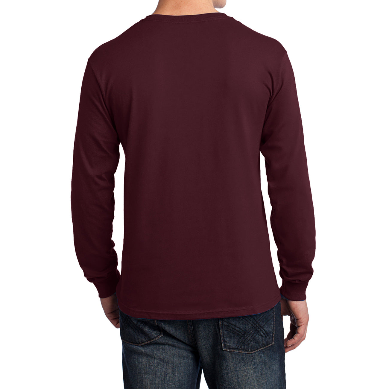 Men's Long Sleeve Core Cotton Tee - Athletic Maroon - Back