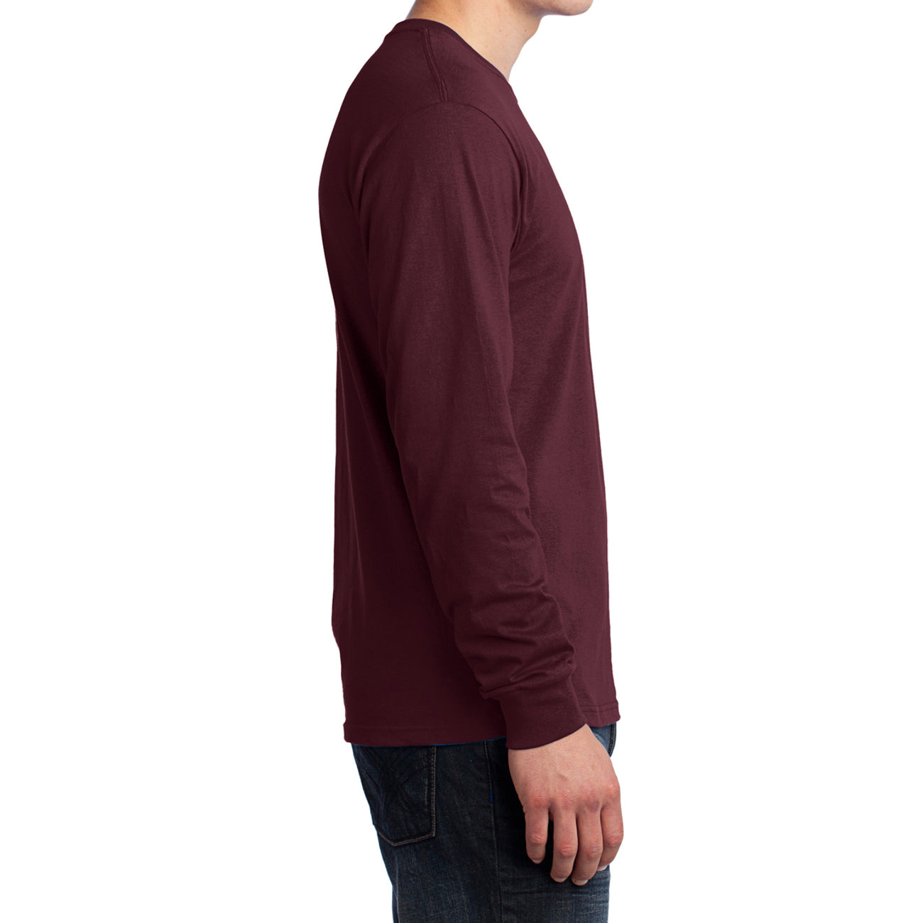 Men's Long Sleeve Core Cotton Tee - Athletic Maroon - Side