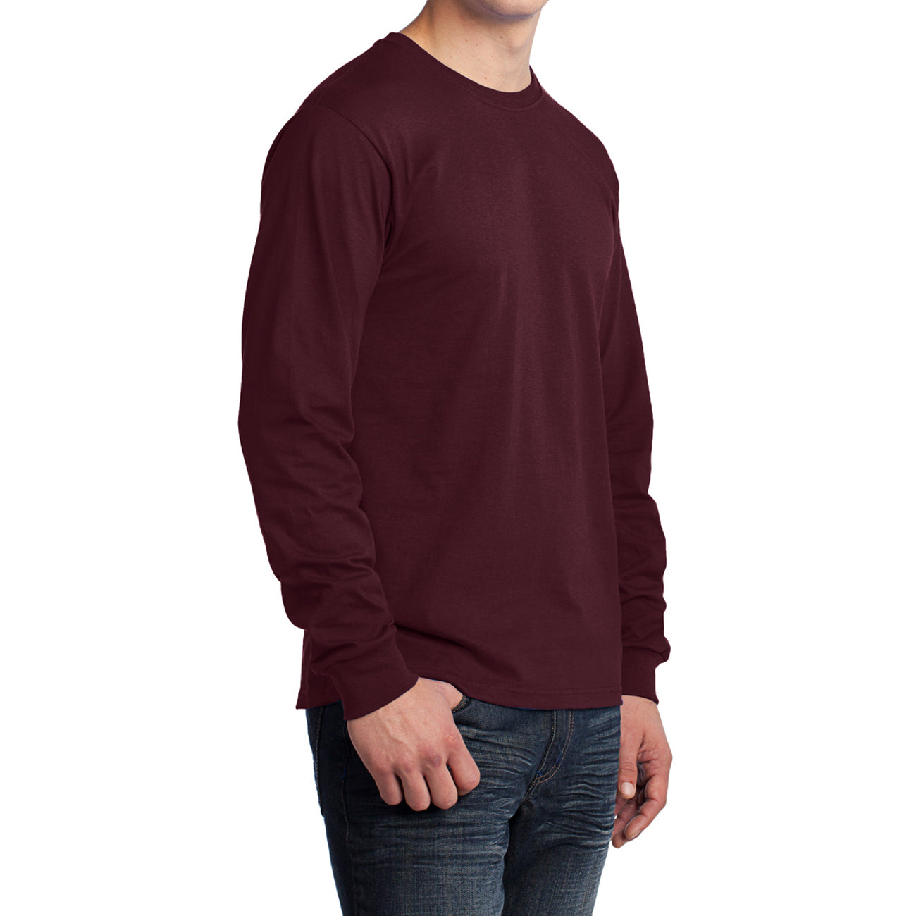 Men's Long Sleeve Core Cotton Tee - Athletic Maroon - Side