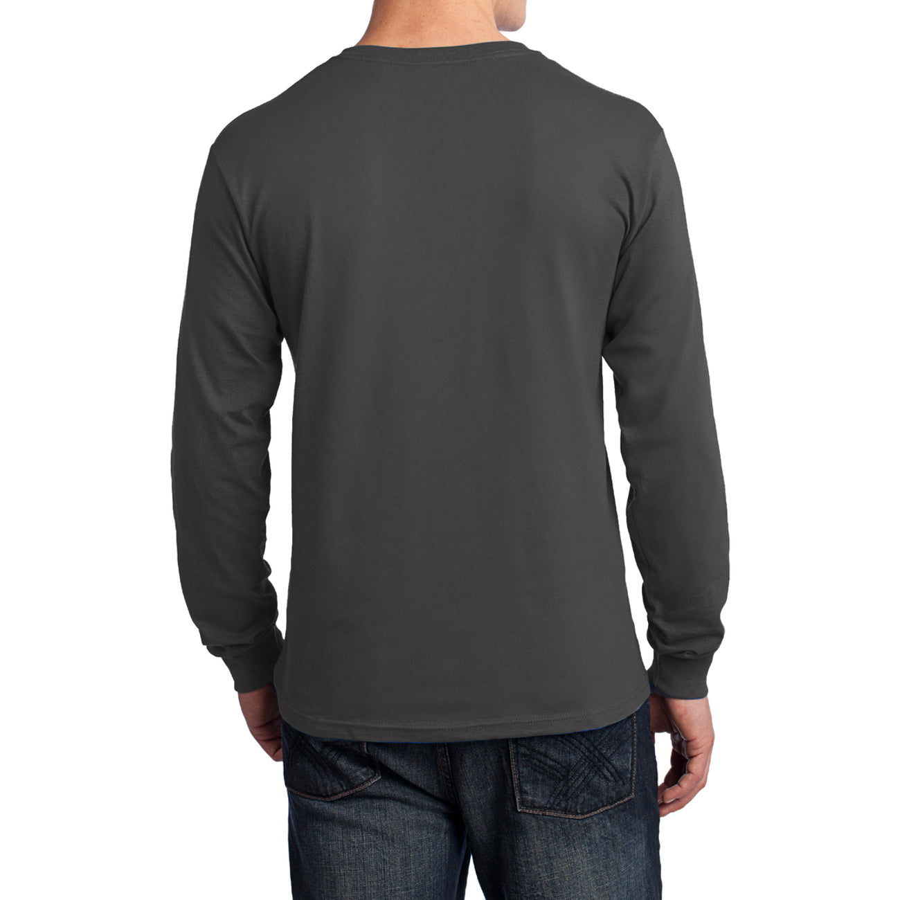 Men's Long Sleeve Core Cotton Tee - Charcoal - Back