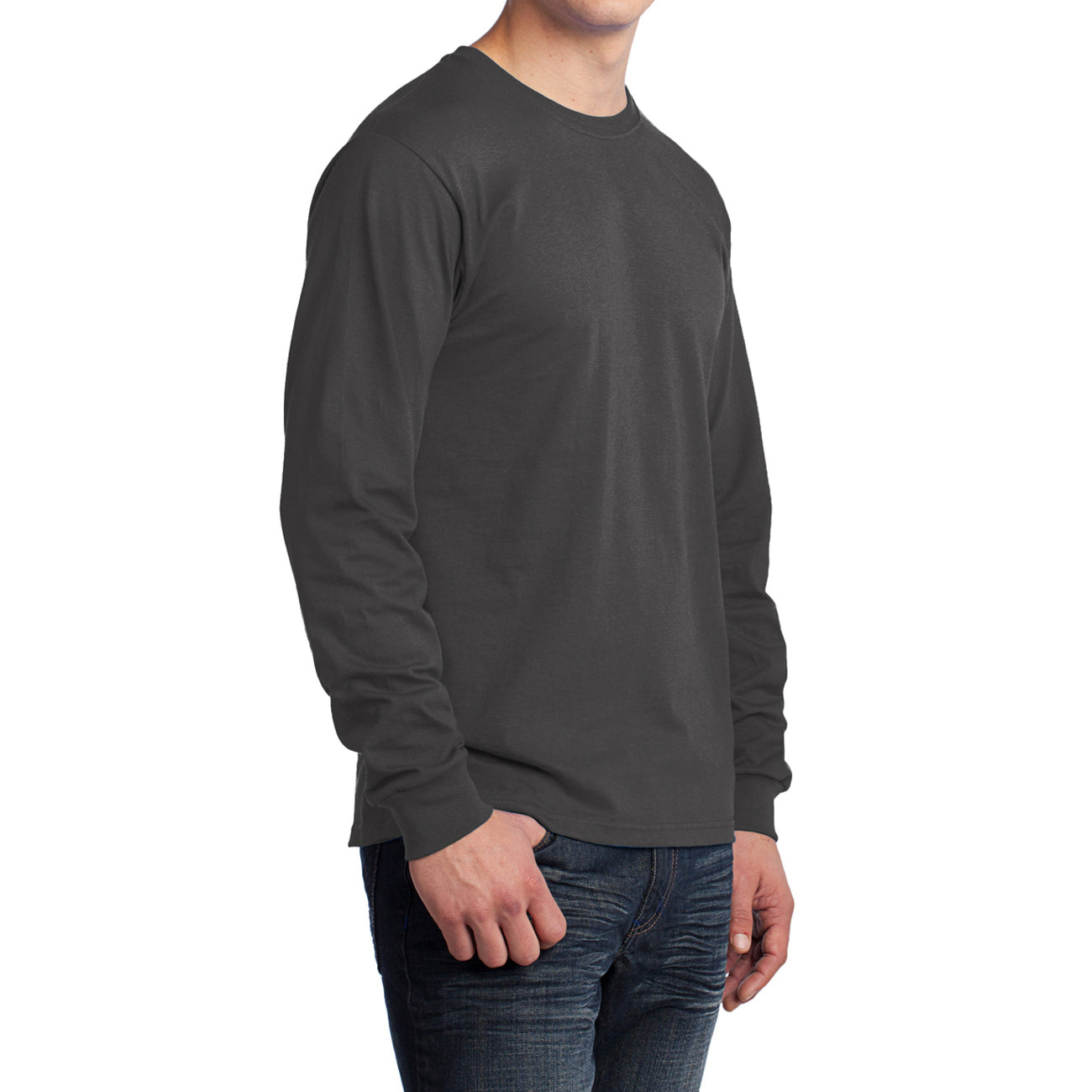 Men's Long Sleeve Core Cotton Tee - Charcoal - Side