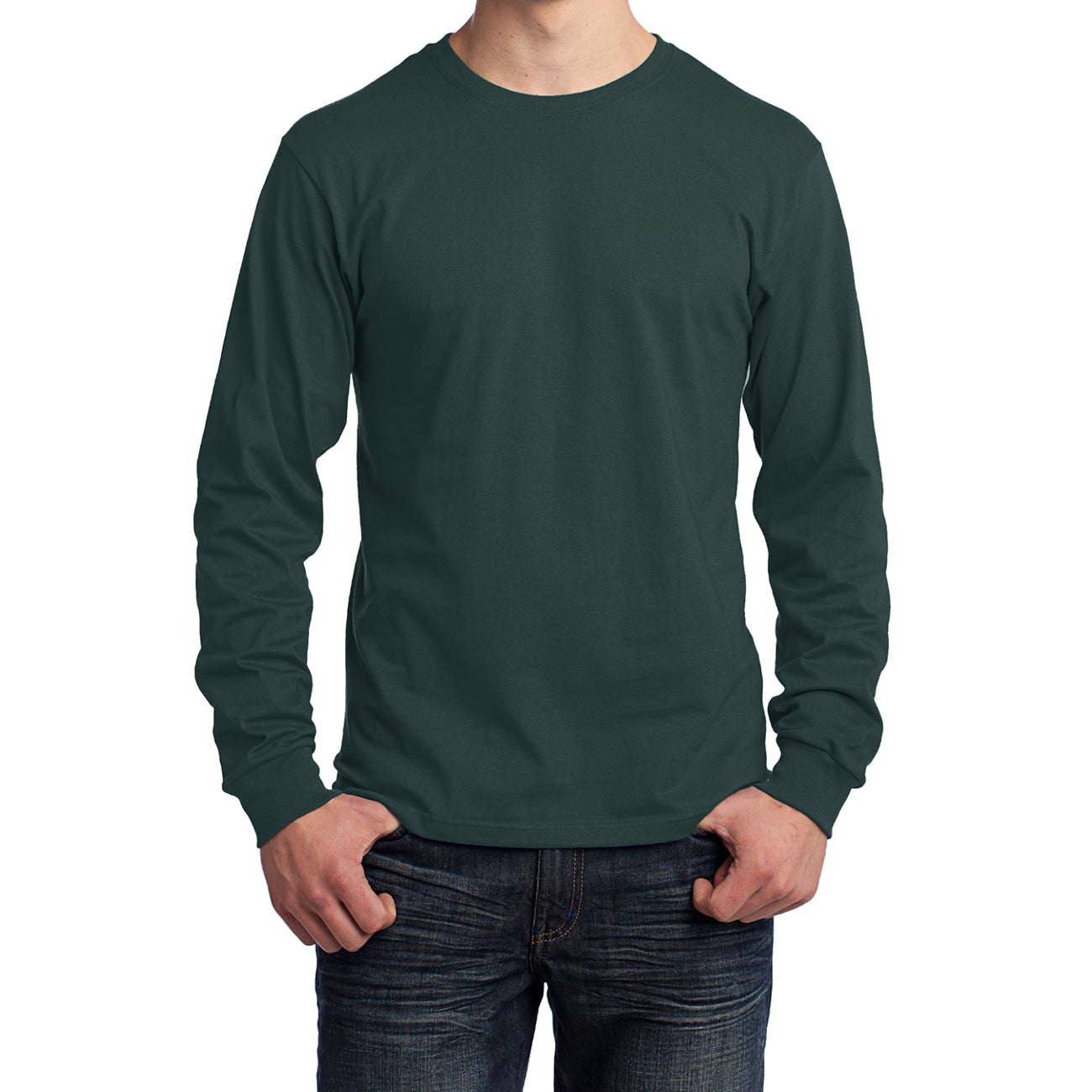 Men's Long Sleeve Core Cotton Tee - Dark Green - Front