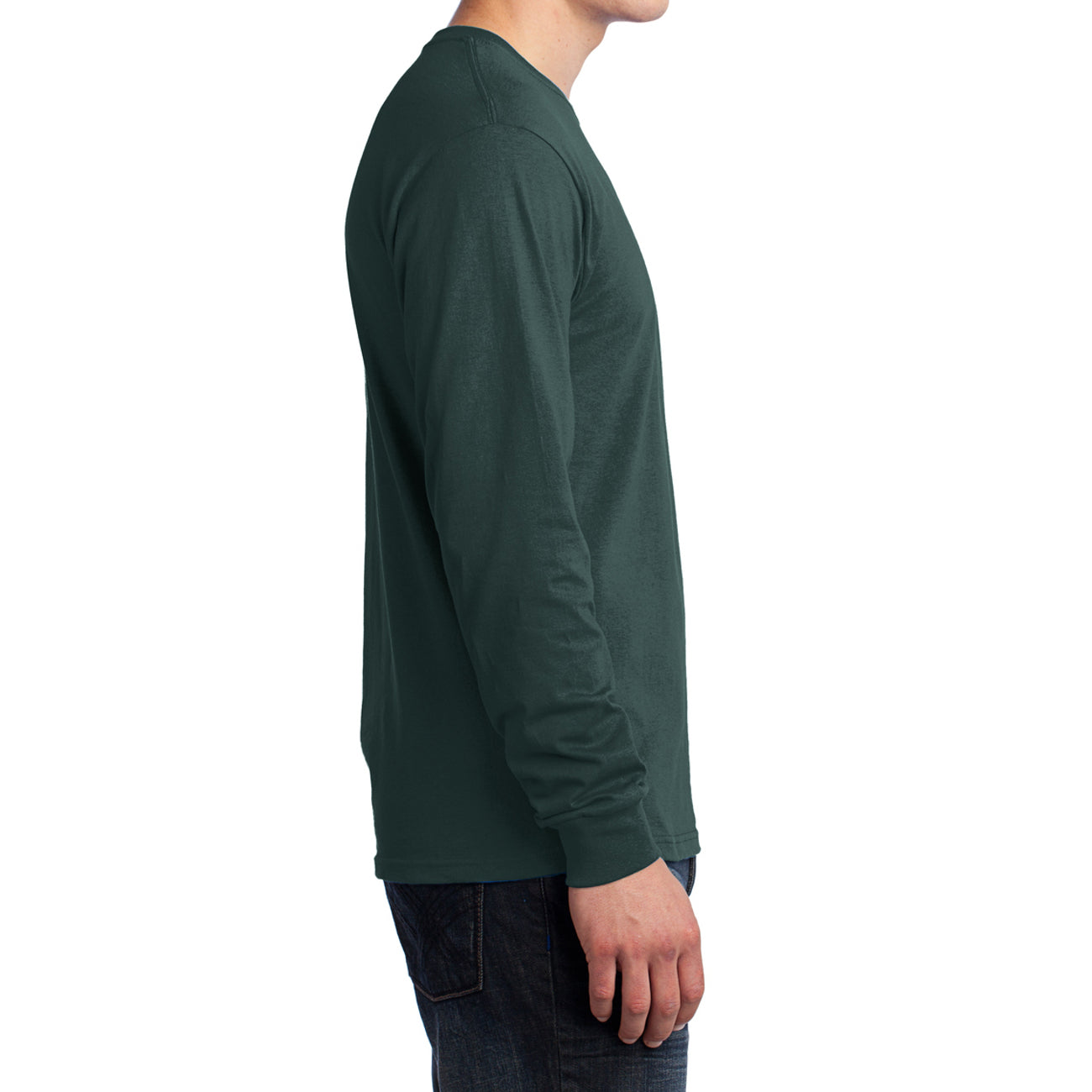 Men's Long Sleeve Core Cotton Tee - Dark Green - Side