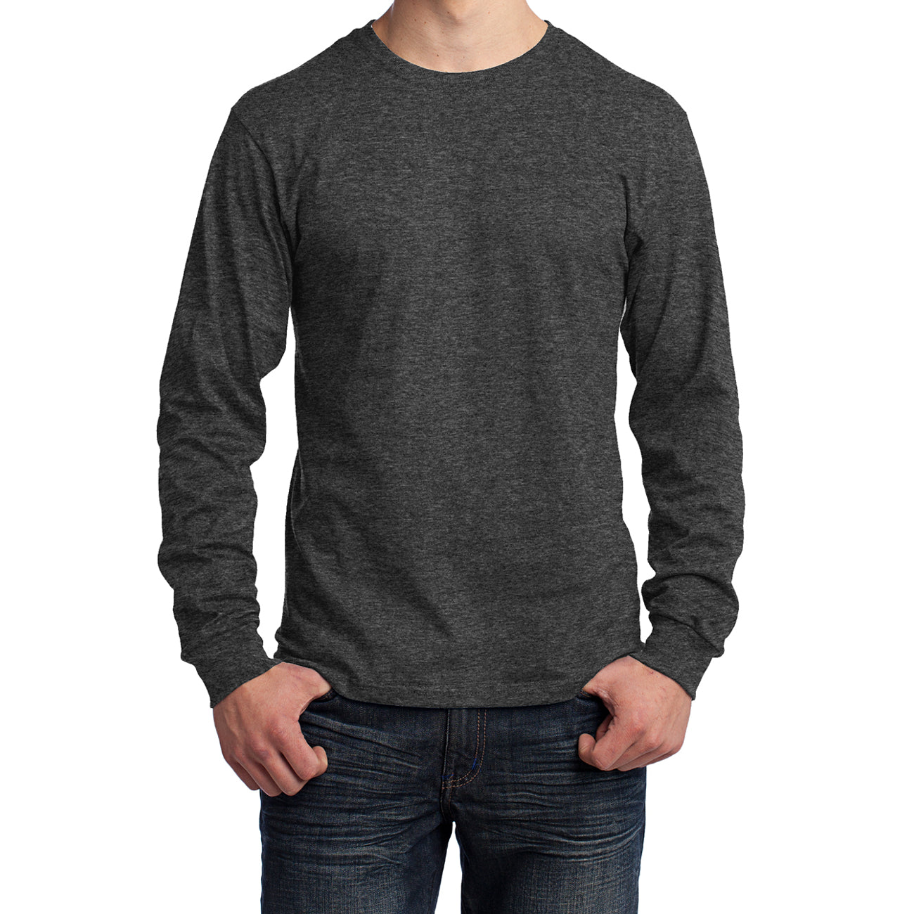 Men's Long Sleeve Core Cotton Tee - Dark Heather Grey - Front