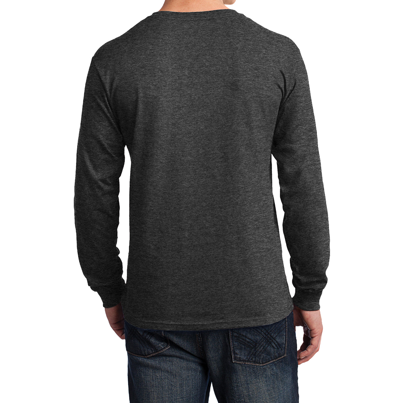 Men's Long Sleeve Core Cotton Tee - Dark Heather Grey - Back