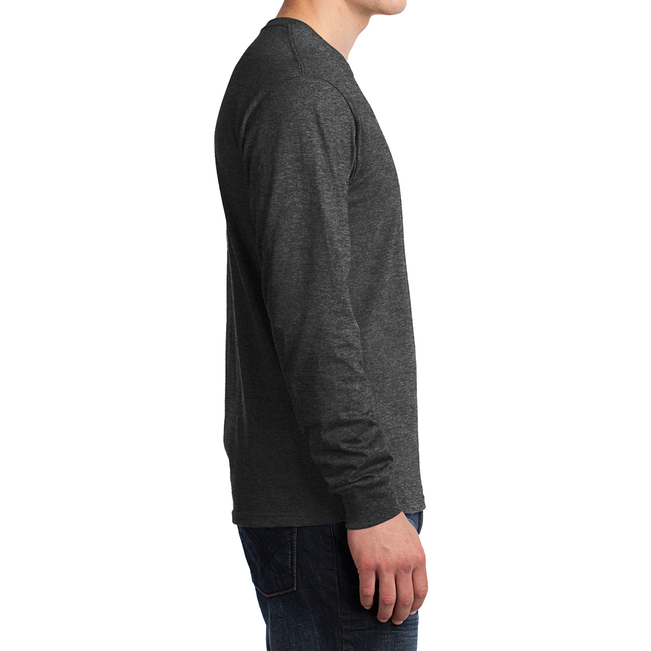 Men's Long Sleeve Core Cotton Tee - Dark Heather Grey - Side