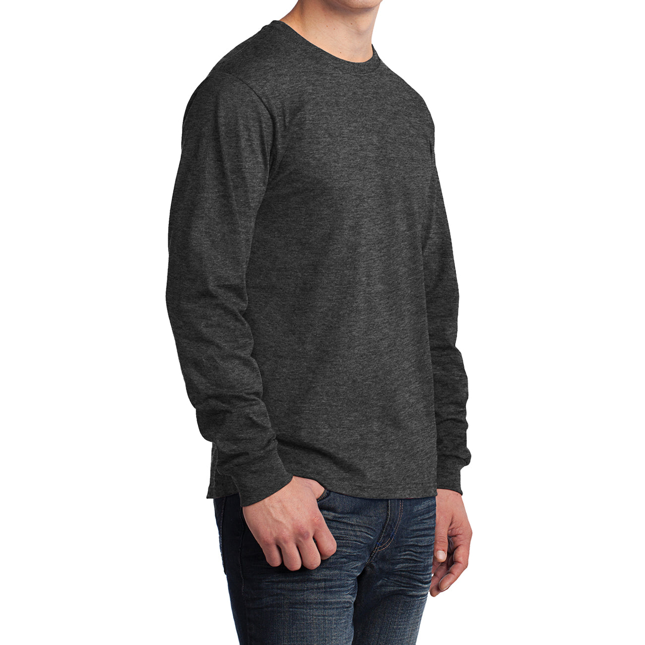 Men's Long Sleeve Core Cotton Tee - Dark Heather Grey - Side