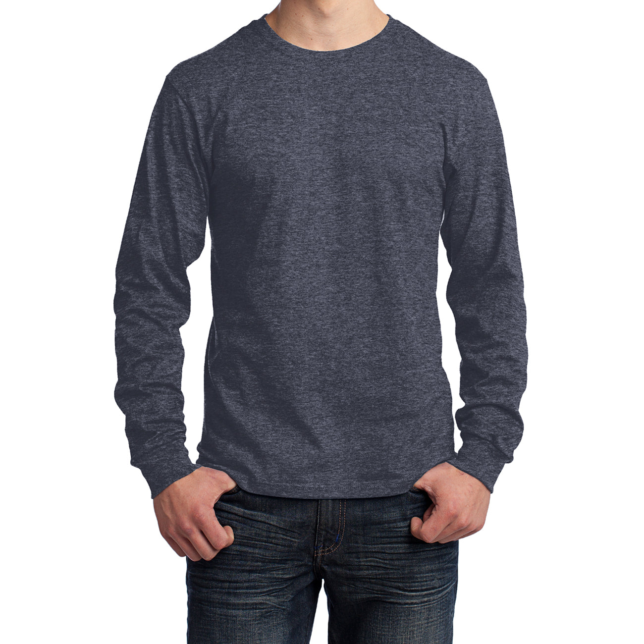 Men's Long Sleeve Core Cotton Tee - Heather Navy - Front