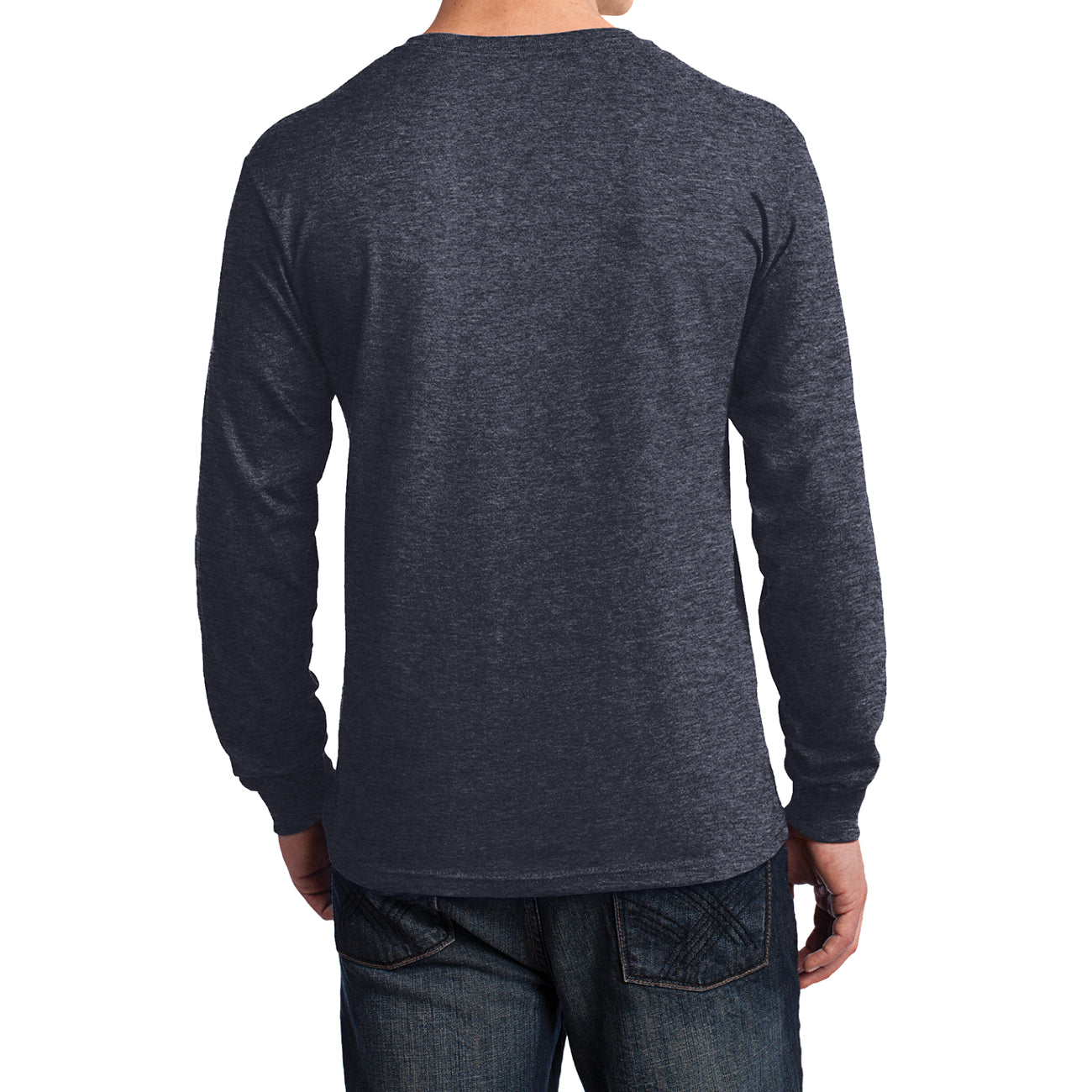 Men's Long Sleeve Core Cotton Tee - Heather Navy - Back