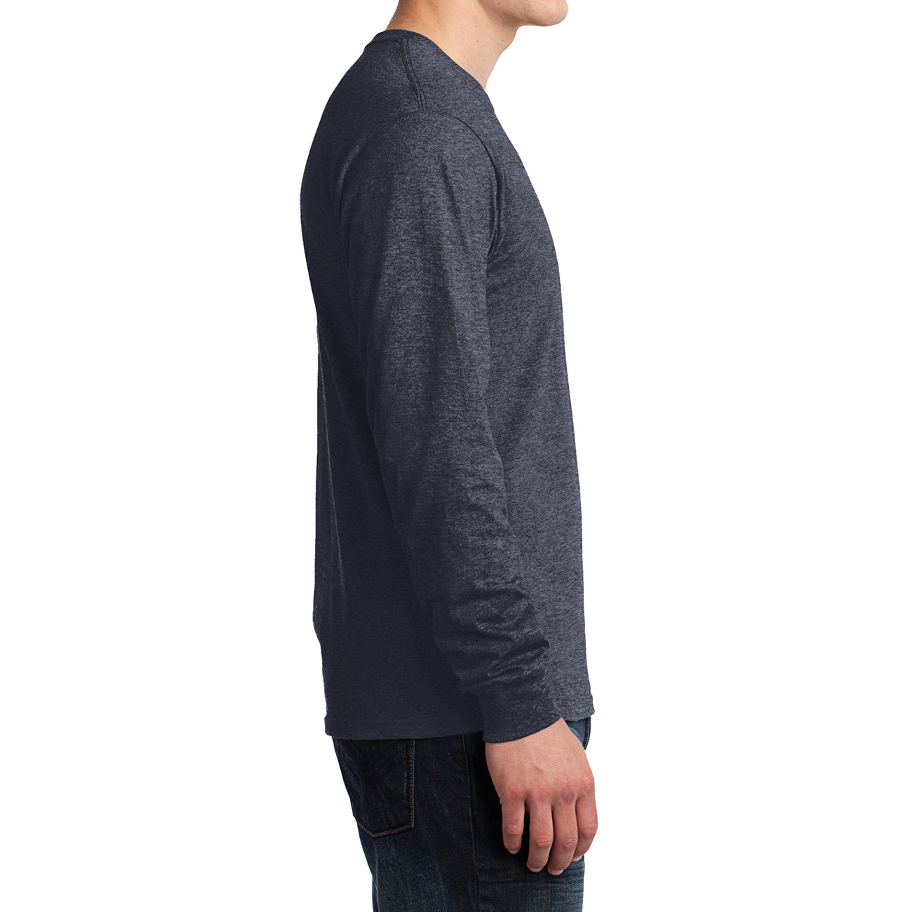 Men's Long Sleeve Core Cotton Tee - Heather Navy - Side