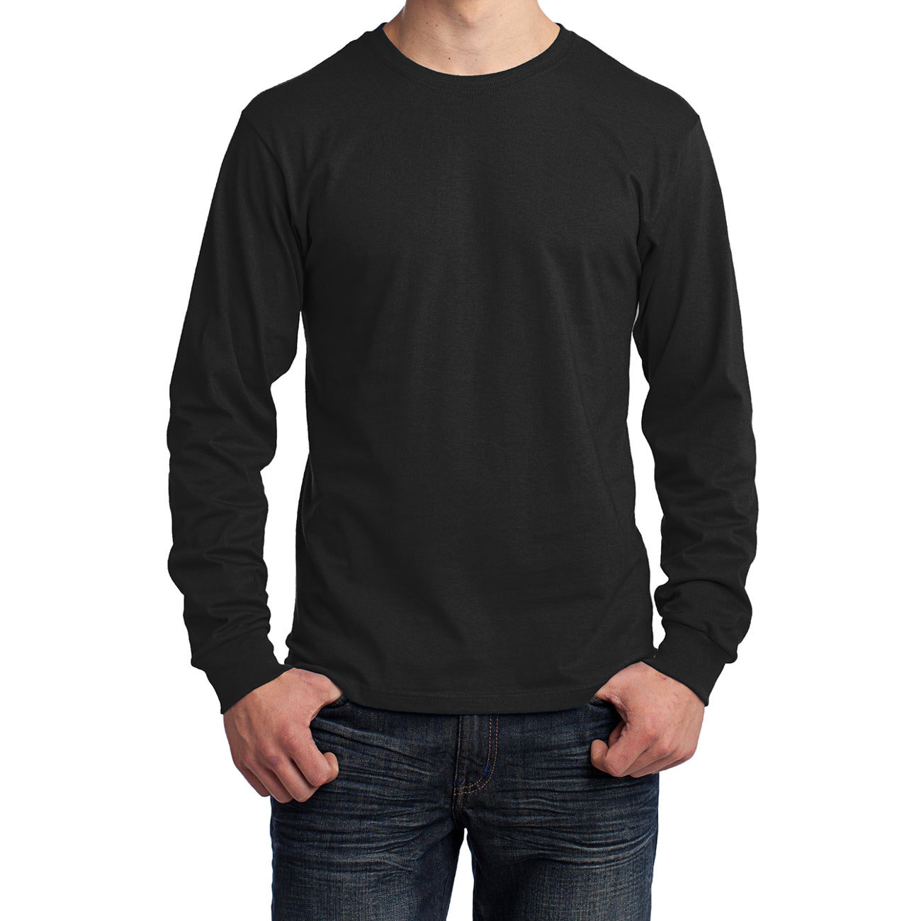 Men's Long Sleeve Core Cotton Tee - Jet Black - Front