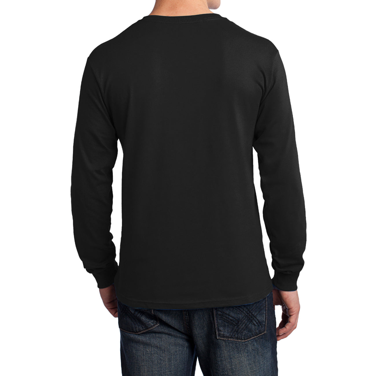 Men's Long Sleeve Core Cotton Tee - Jet Black - Back