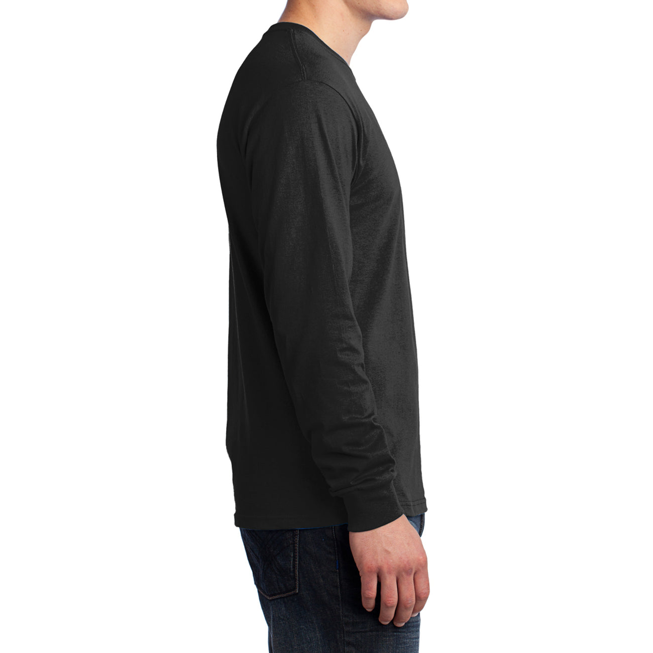 Men's Long Sleeve Core Cotton Tee - Jet Black - Side