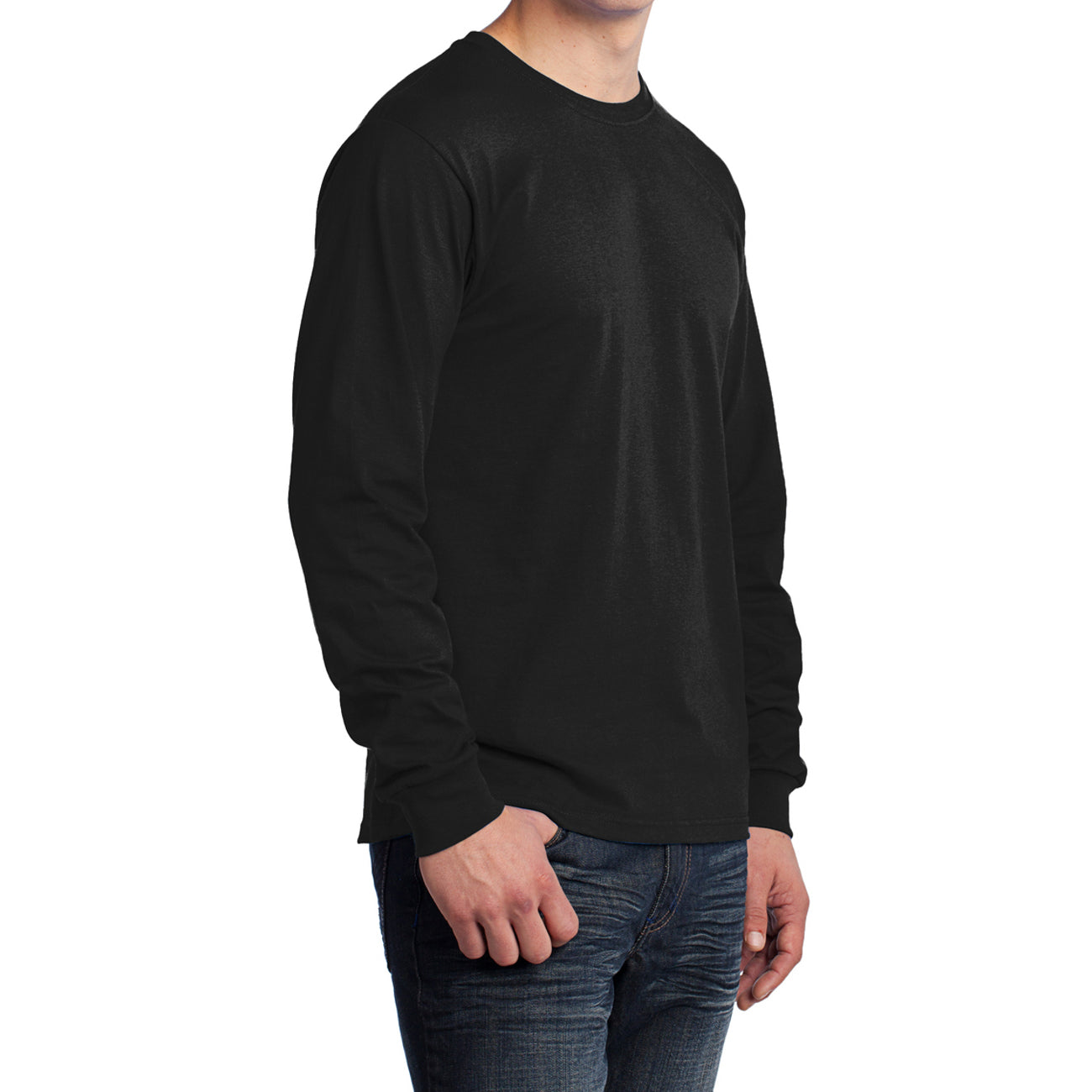Men's Long Sleeve Core Cotton Tee - Jet Black - Side