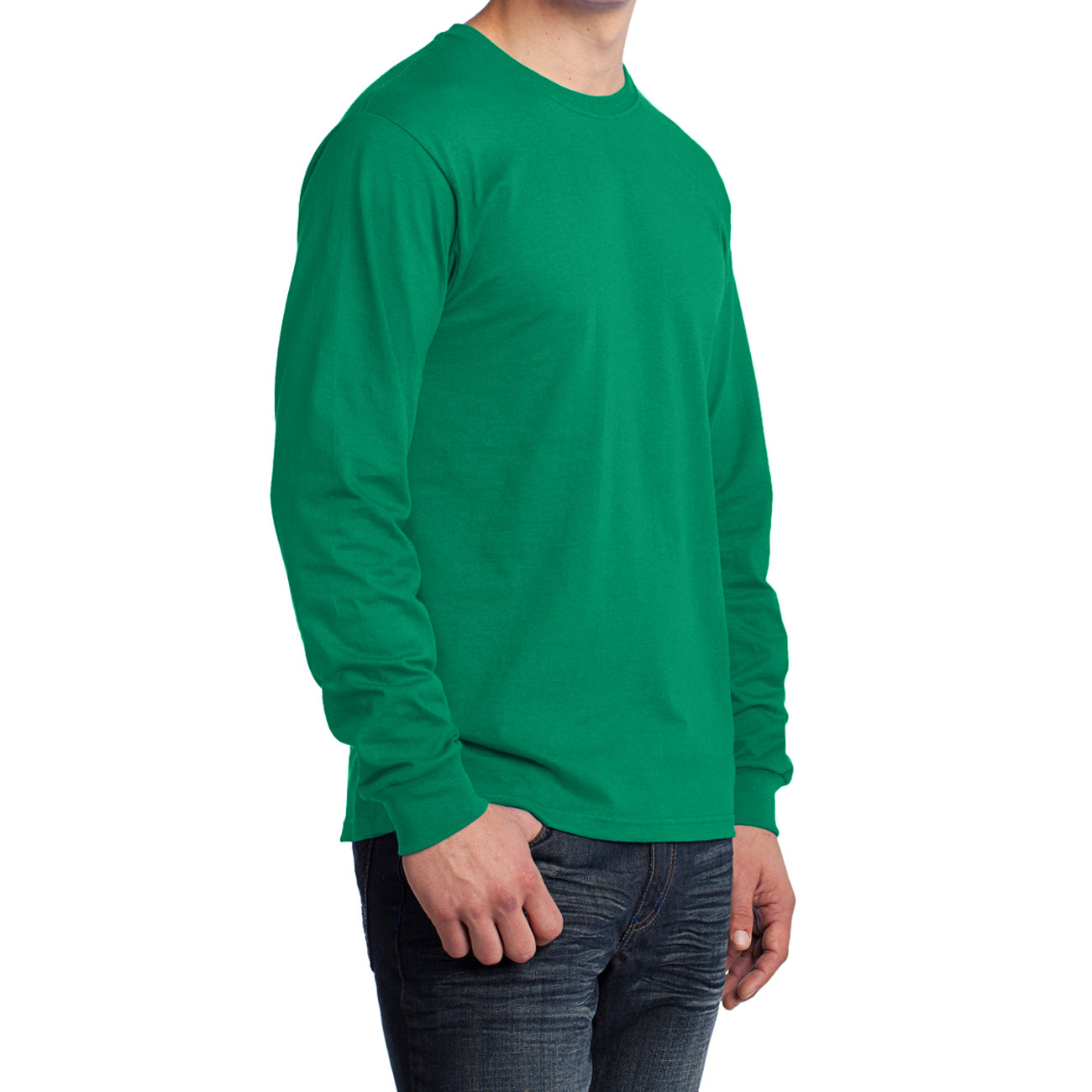 Men's Long Sleeve Core Cotton Tee - Kelly - Side