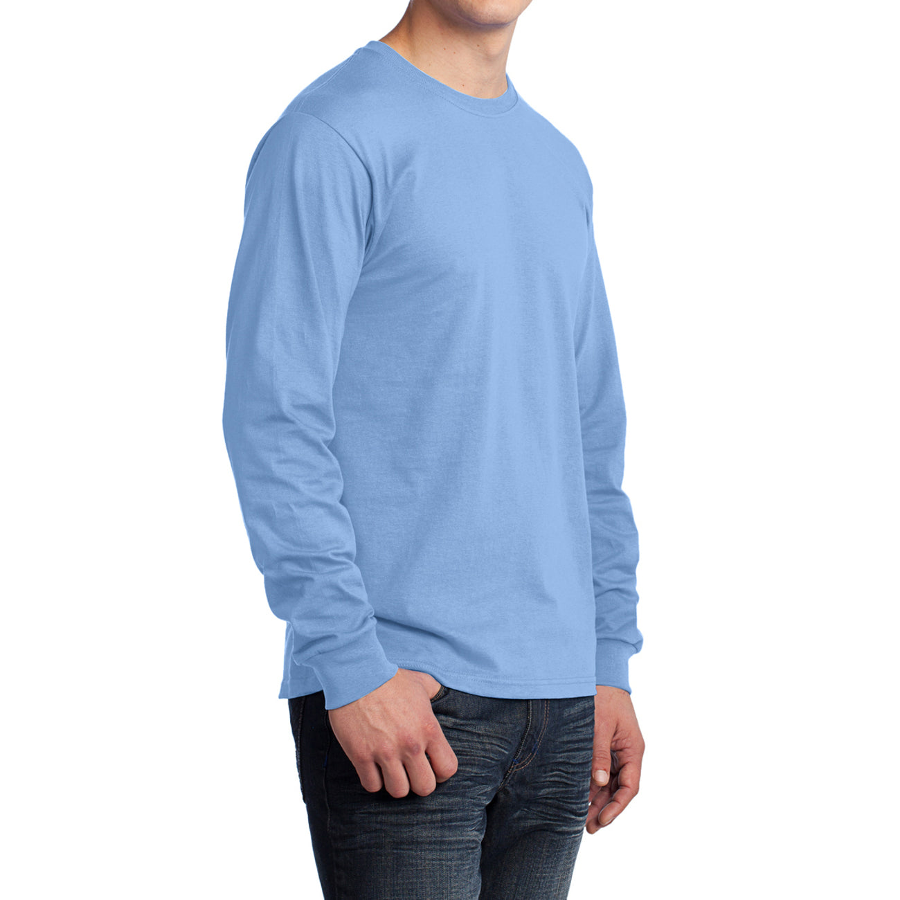 Men's Long Sleeve Core Cotton Tee - Light Blue - Side