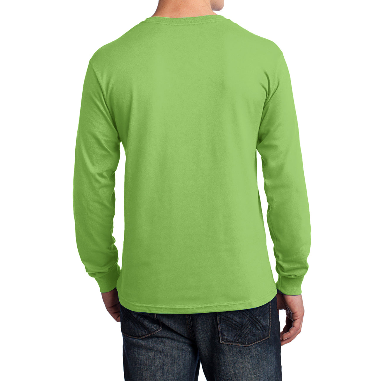 Men's Long Sleeve Core Cotton Tee - Lime - Back