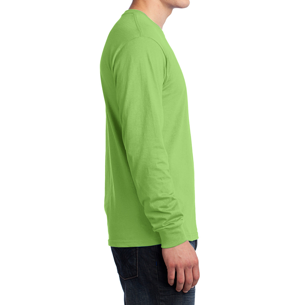 Men's Long Sleeve Core Cotton Tee - Lime - Side