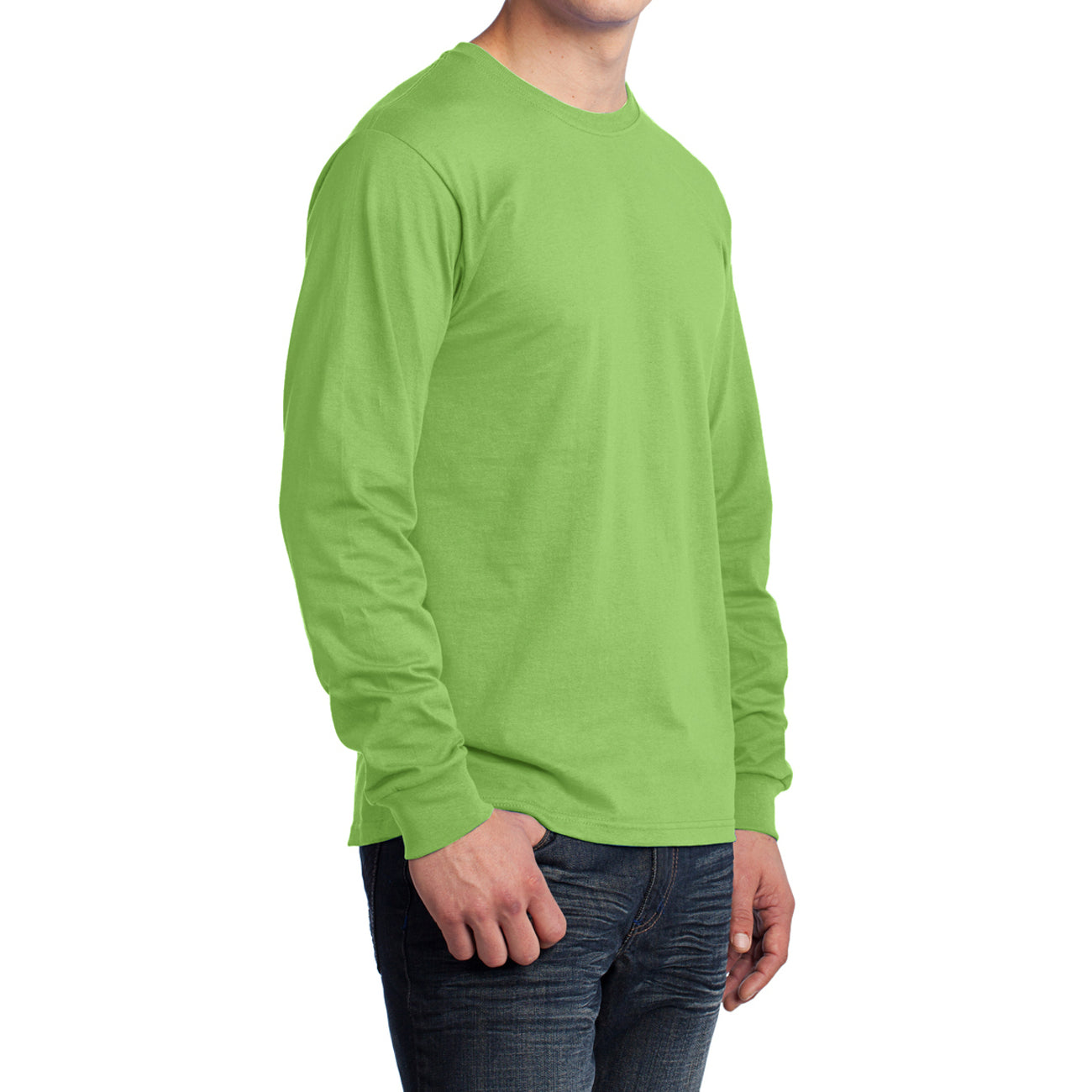 Men's Long Sleeve Core Cotton Tee - Lime - Side