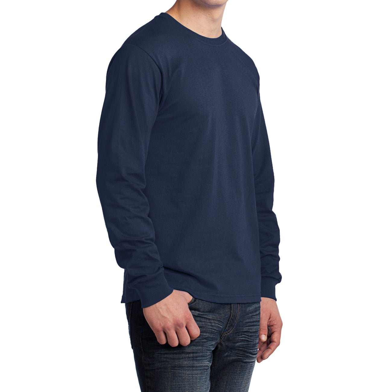 Men's Long Sleeve Core Cotton Tee - Navy - Side