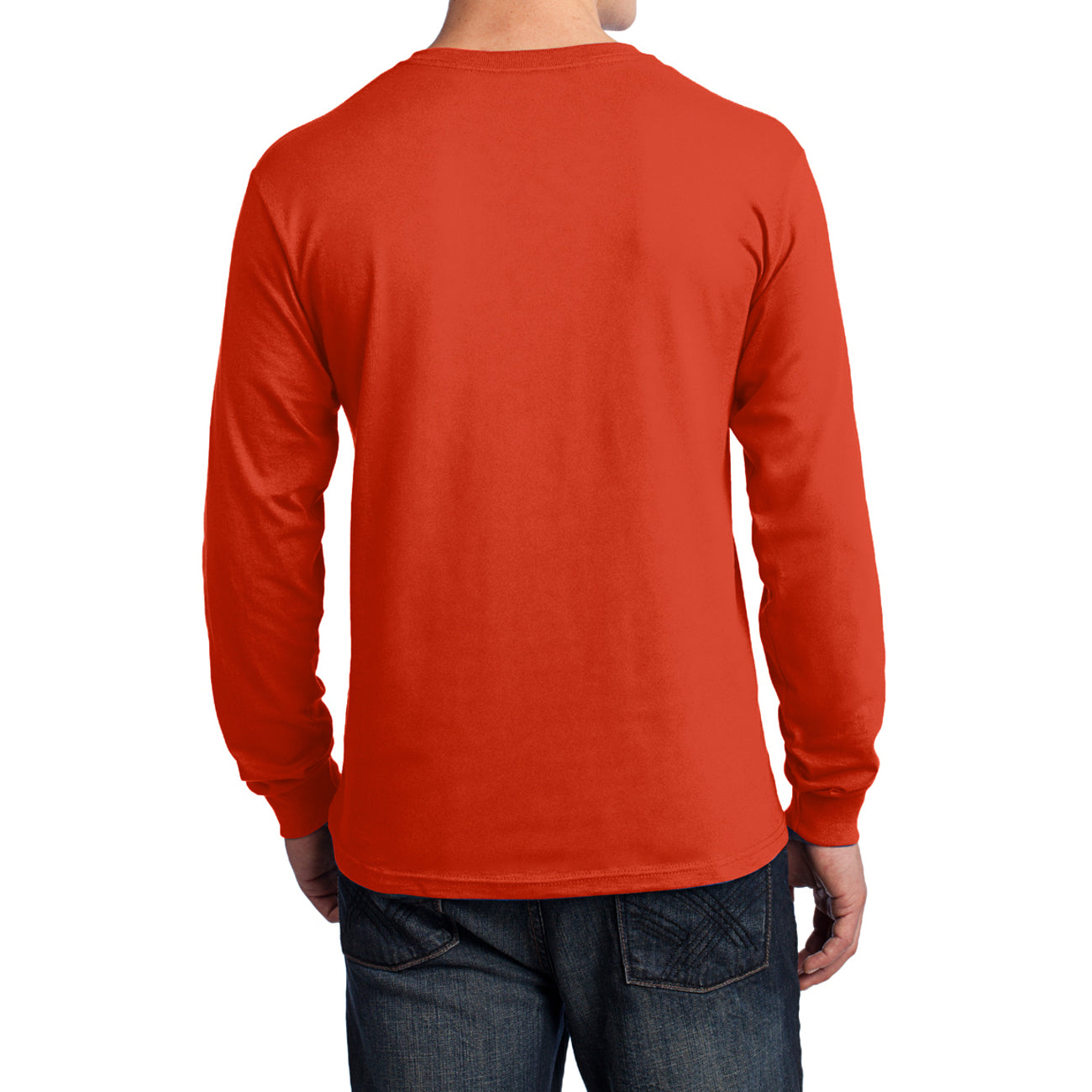 Men's Long Sleeve Core Cotton Tee - Orange - Back