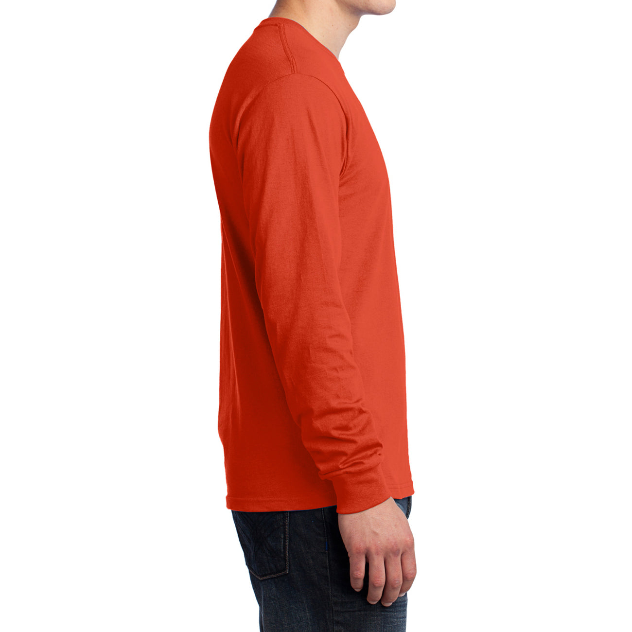 Men's Long Sleeve Core Cotton Tee - Orange - Side