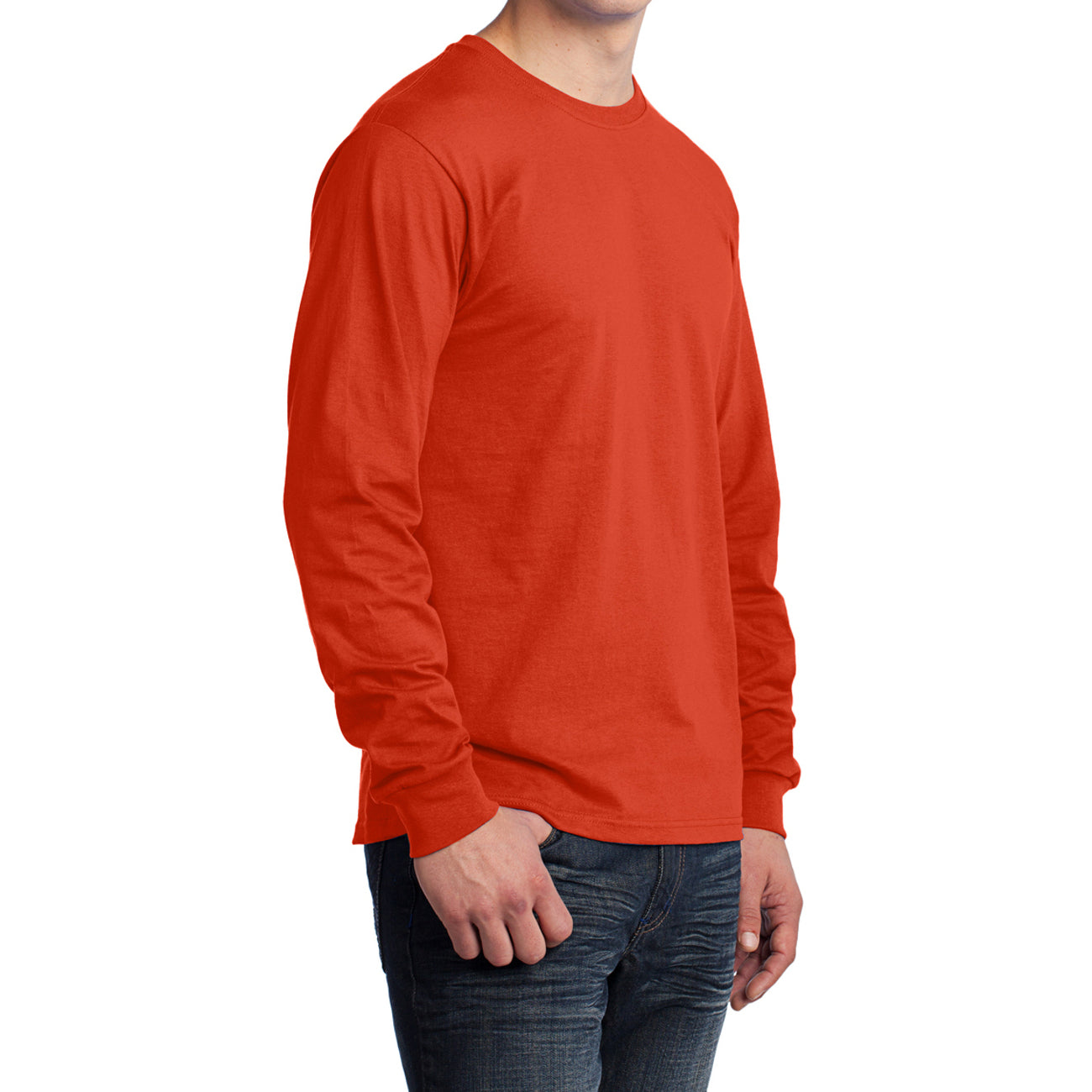 Men's Long Sleeve Core Cotton Tee - Orange - Side