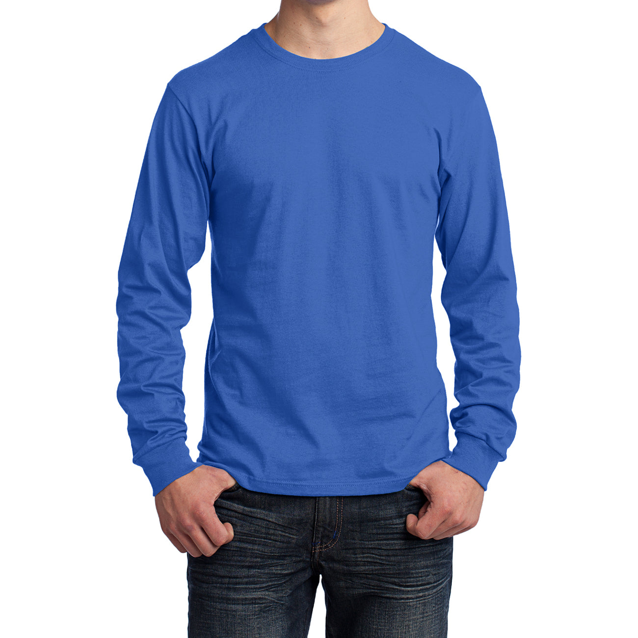 Men's Long Sleeve Core Cotton Tee - Royal - Front