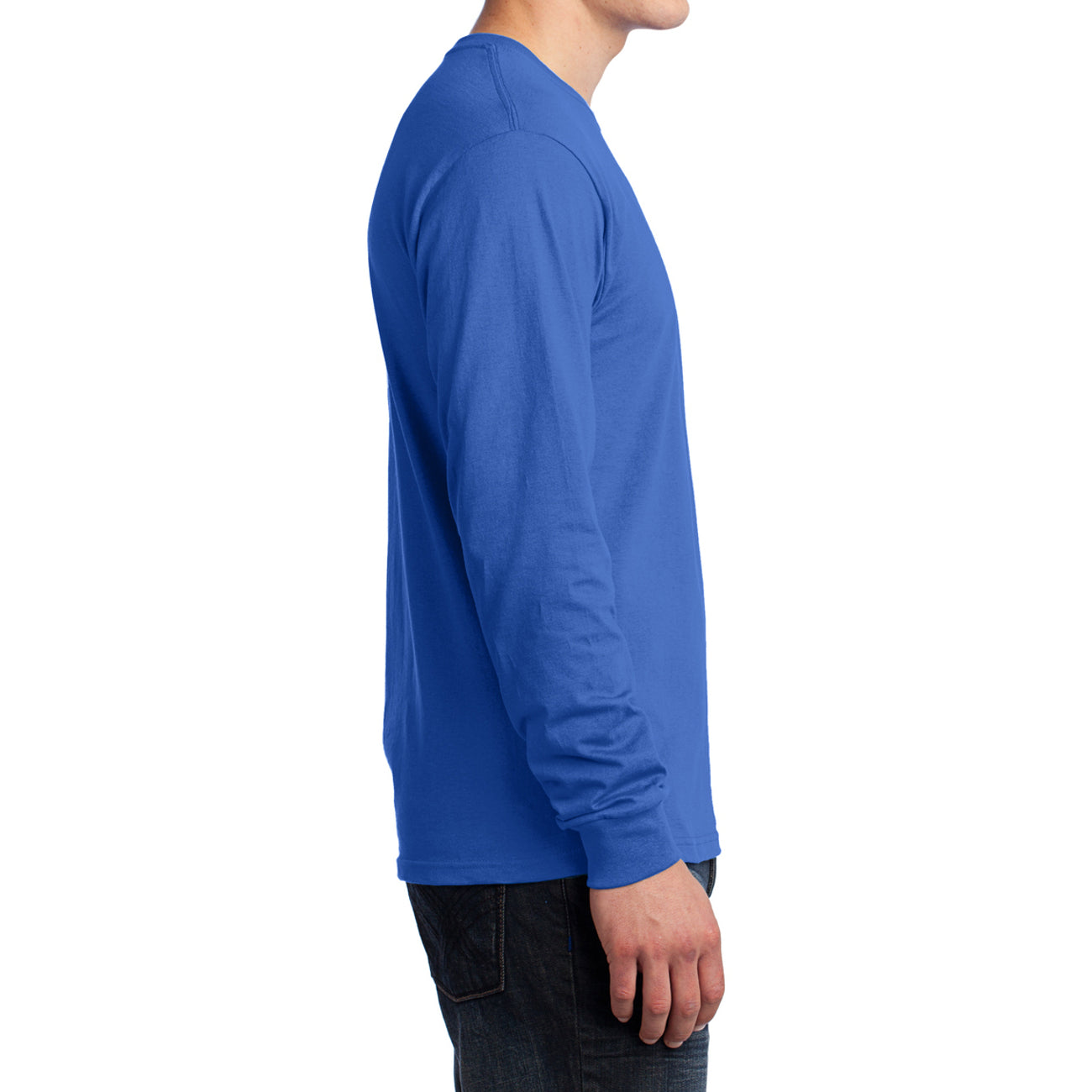 Men's Long Sleeve Core Cotton Tee - Royal - Side