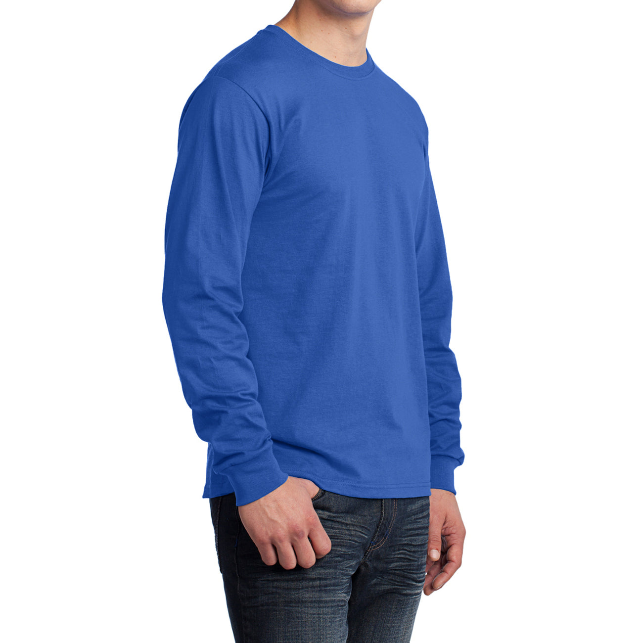 Men's Long Sleeve Core Cotton Tee - Royal - Side