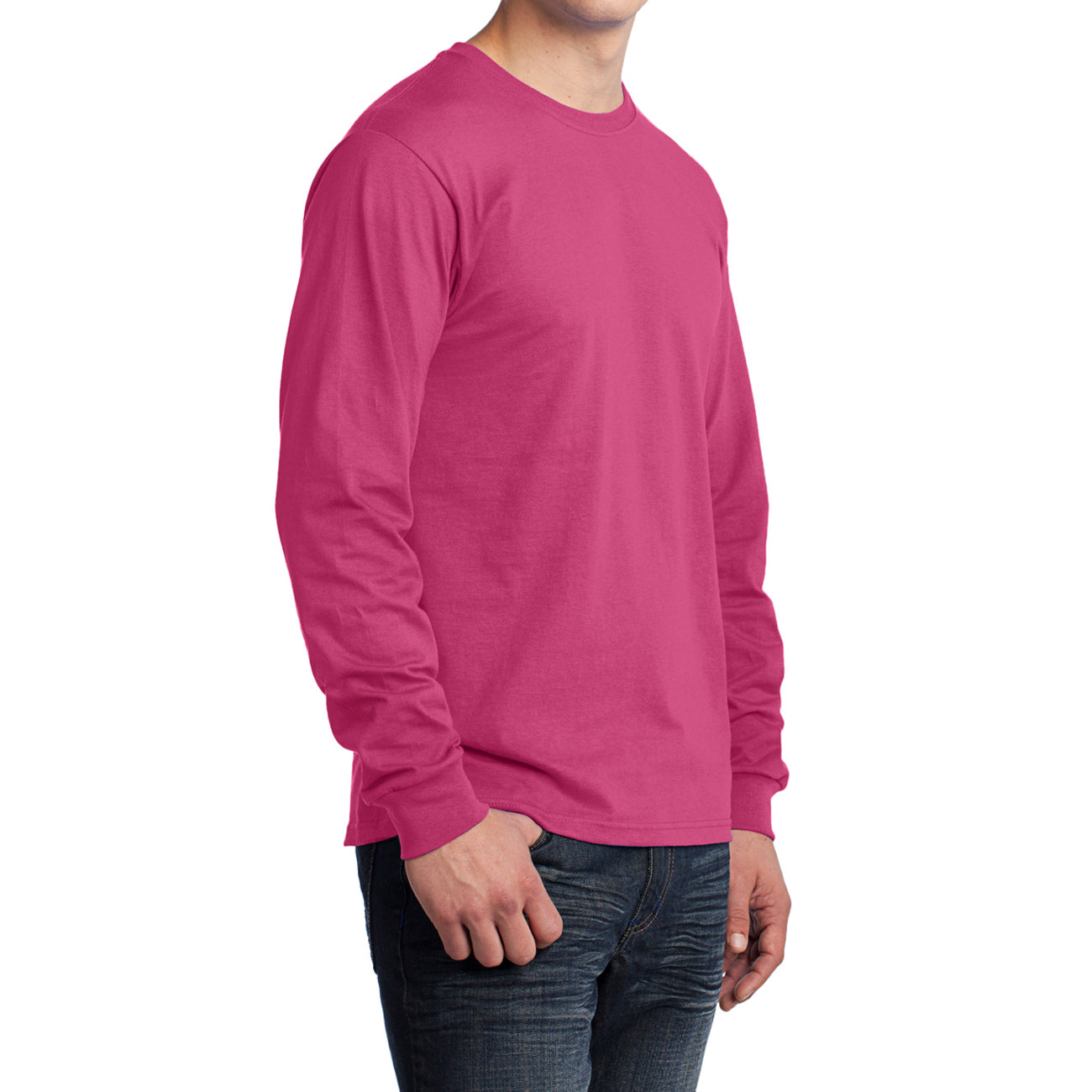 Men's Long Sleeve Core Cotton Tee - Sangria - Side