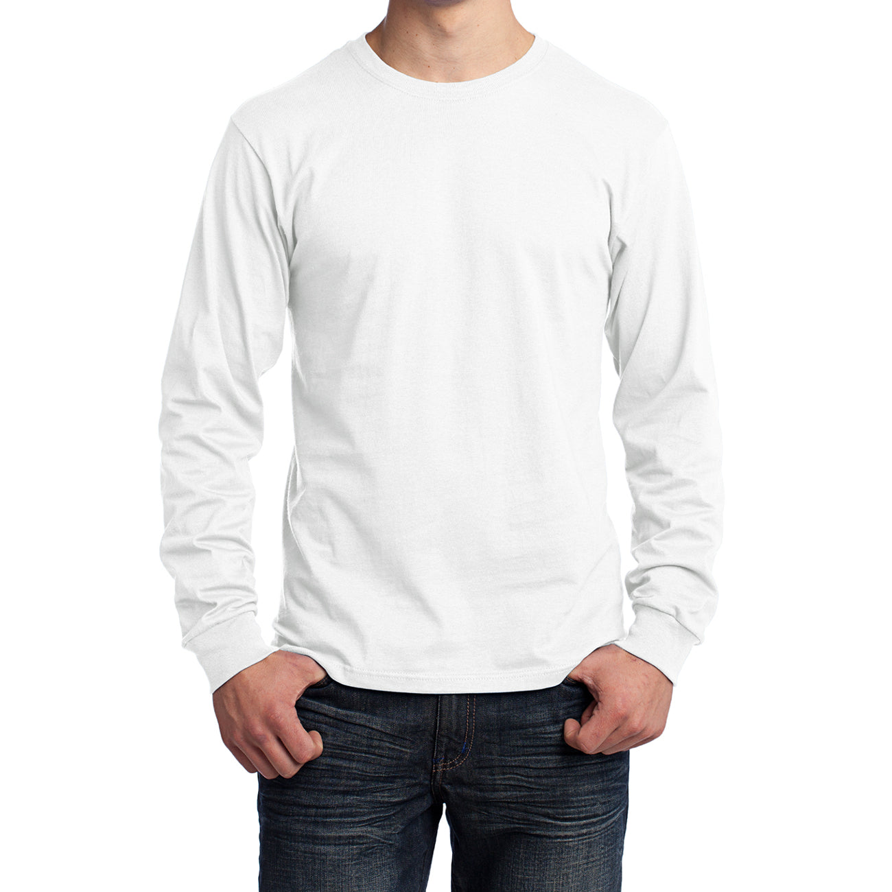 Men's Long Sleeve Core Cotton Tee - White - Front