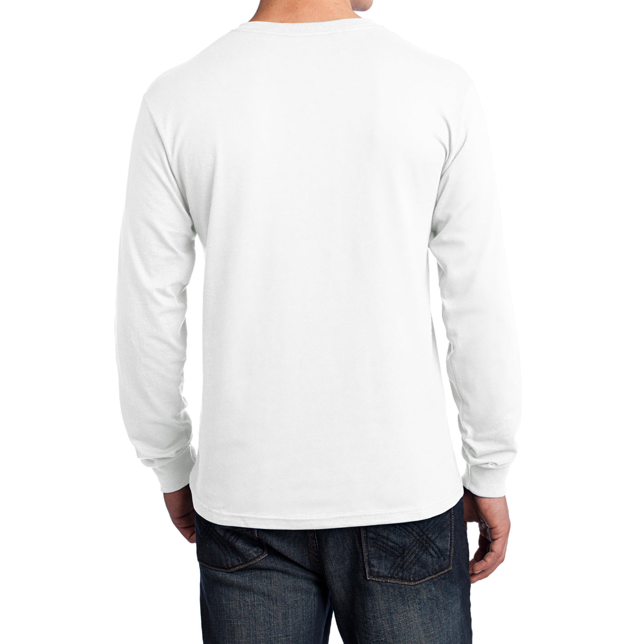 Men's Long Sleeve Core Cotton Tee - White - Back