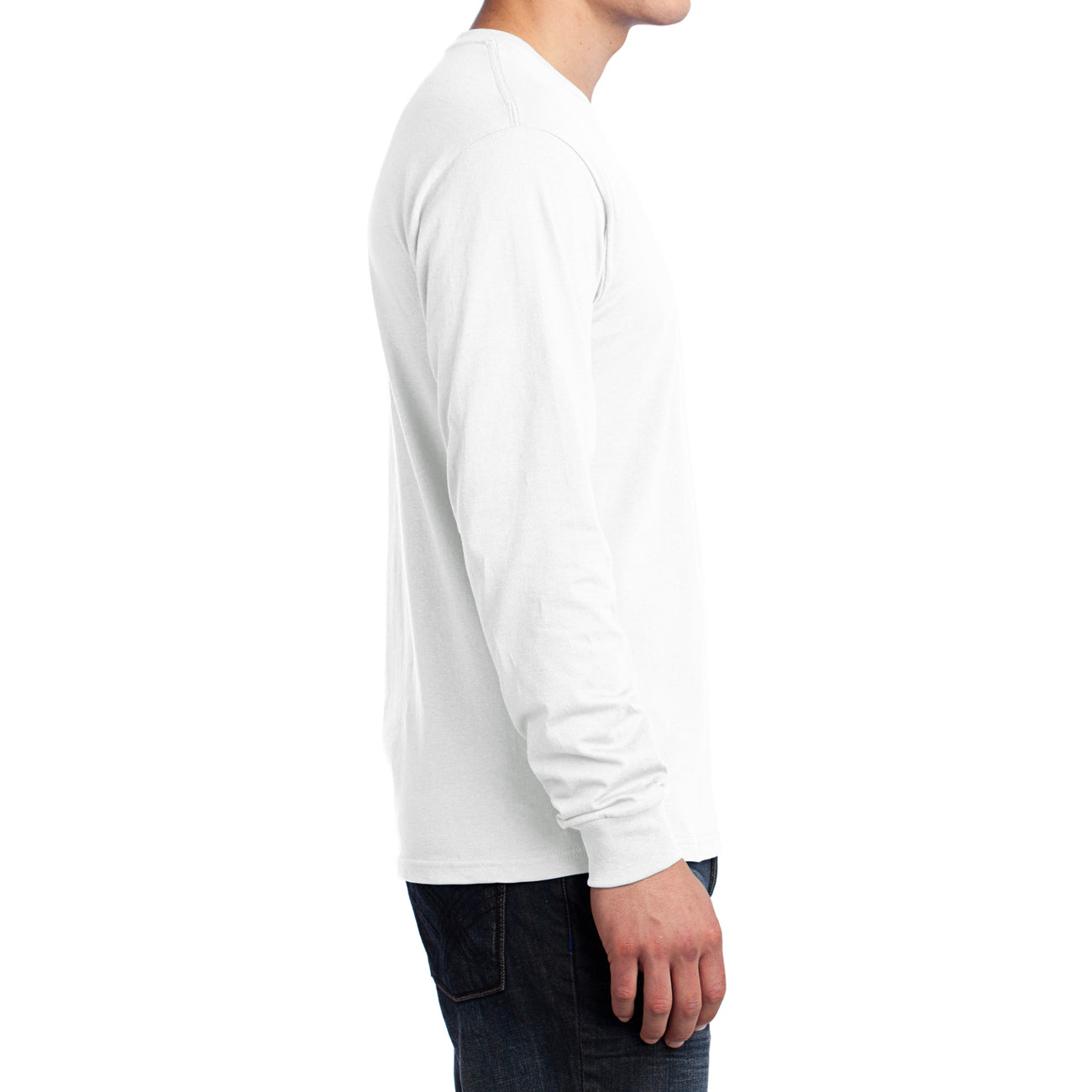Men's Long Sleeve Core Cotton Tee - White - Side