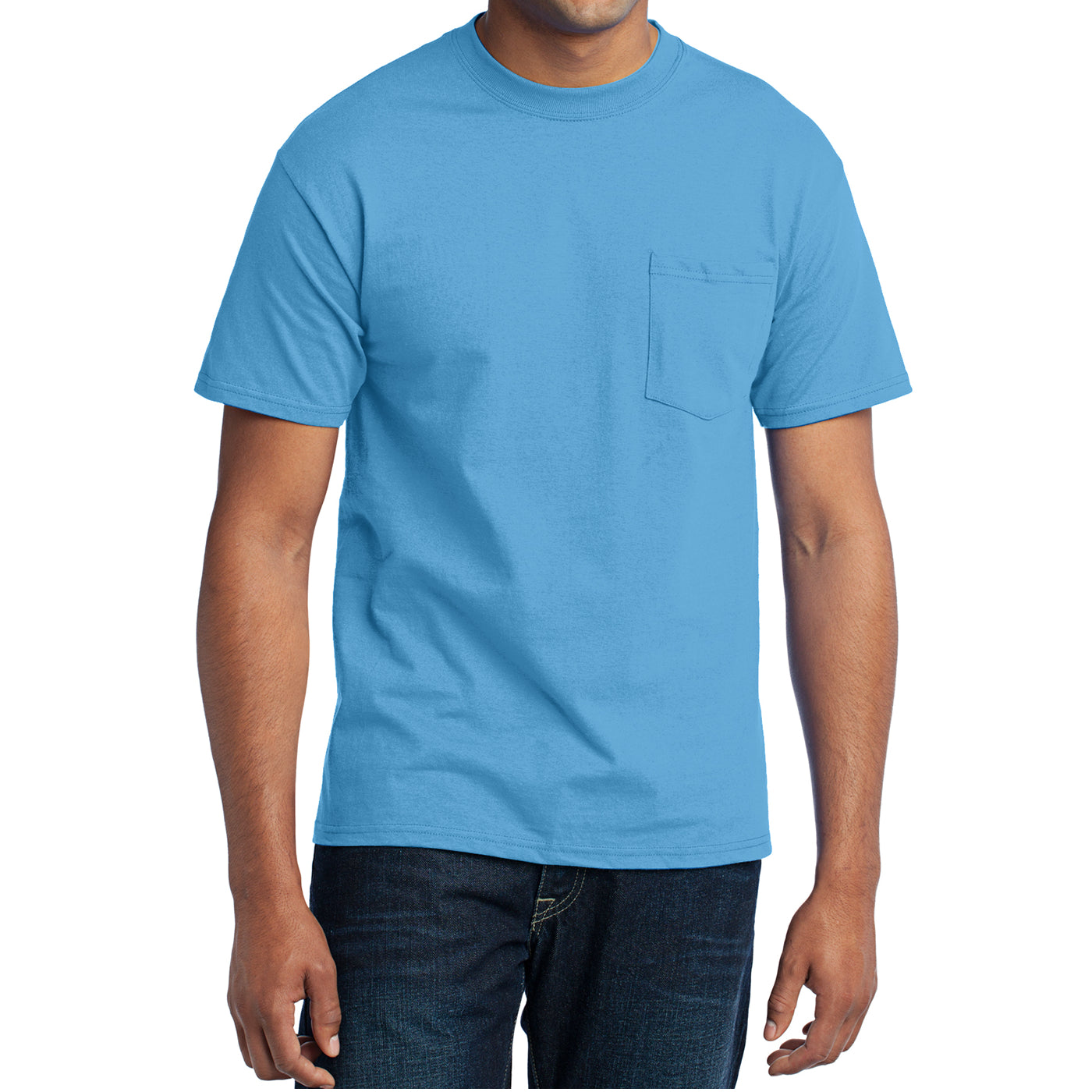 Men's Core Blend Pocket Tee - Aquatic Blue – Front