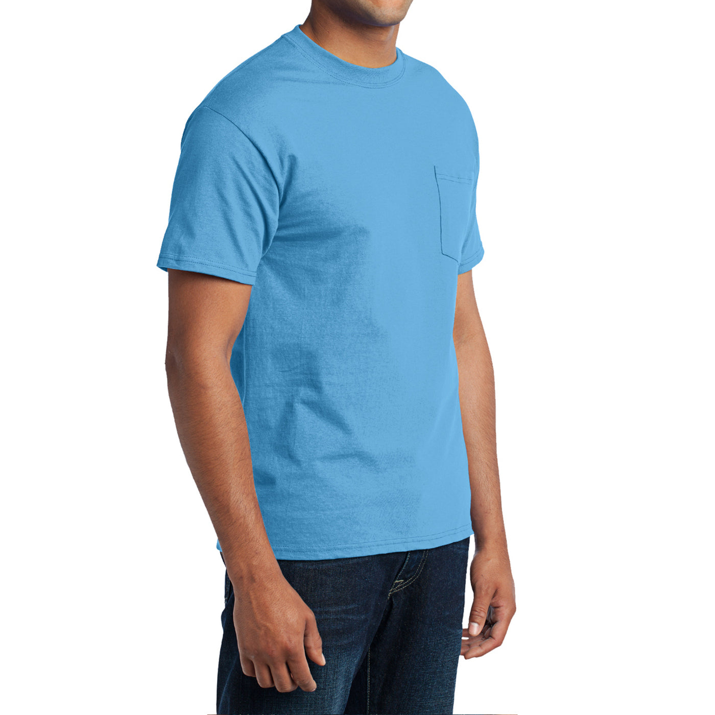Men's Core Blend Pocket Tee - Aquatic Blue – Side