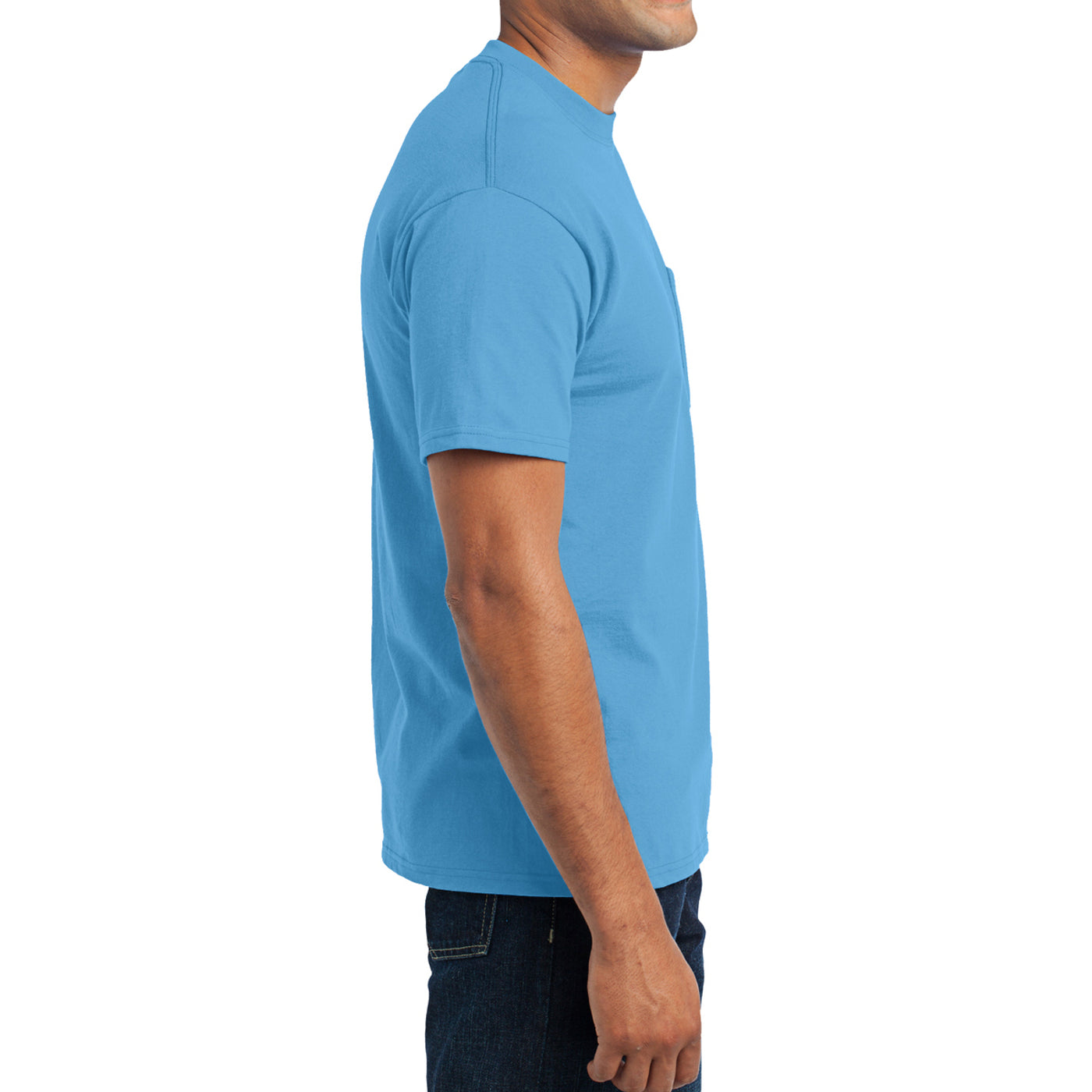 Men's Core Blend Pocket Tee - Aquatic Blue – Side