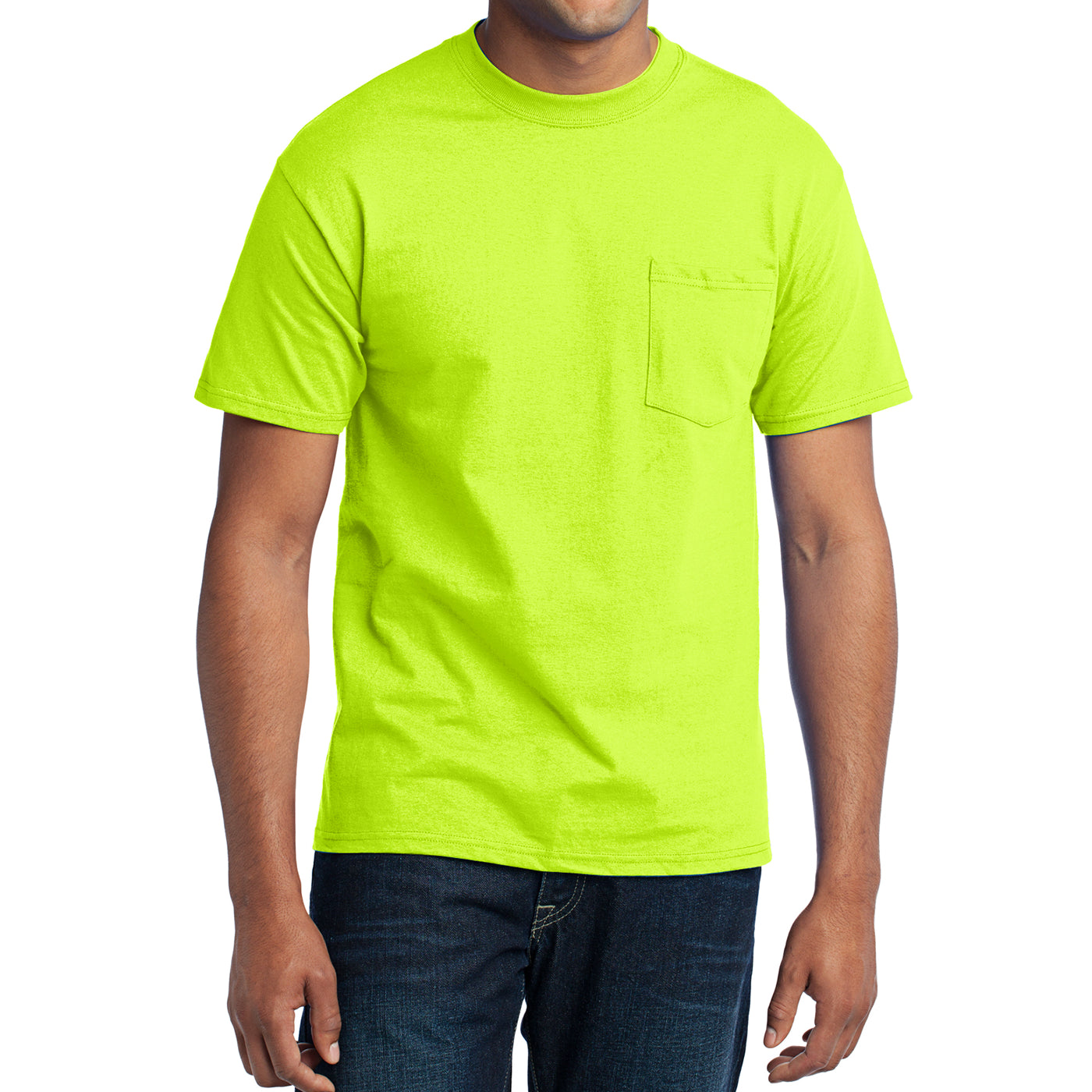 Men's Core Blend Pocket Tee - Safety Green – Front