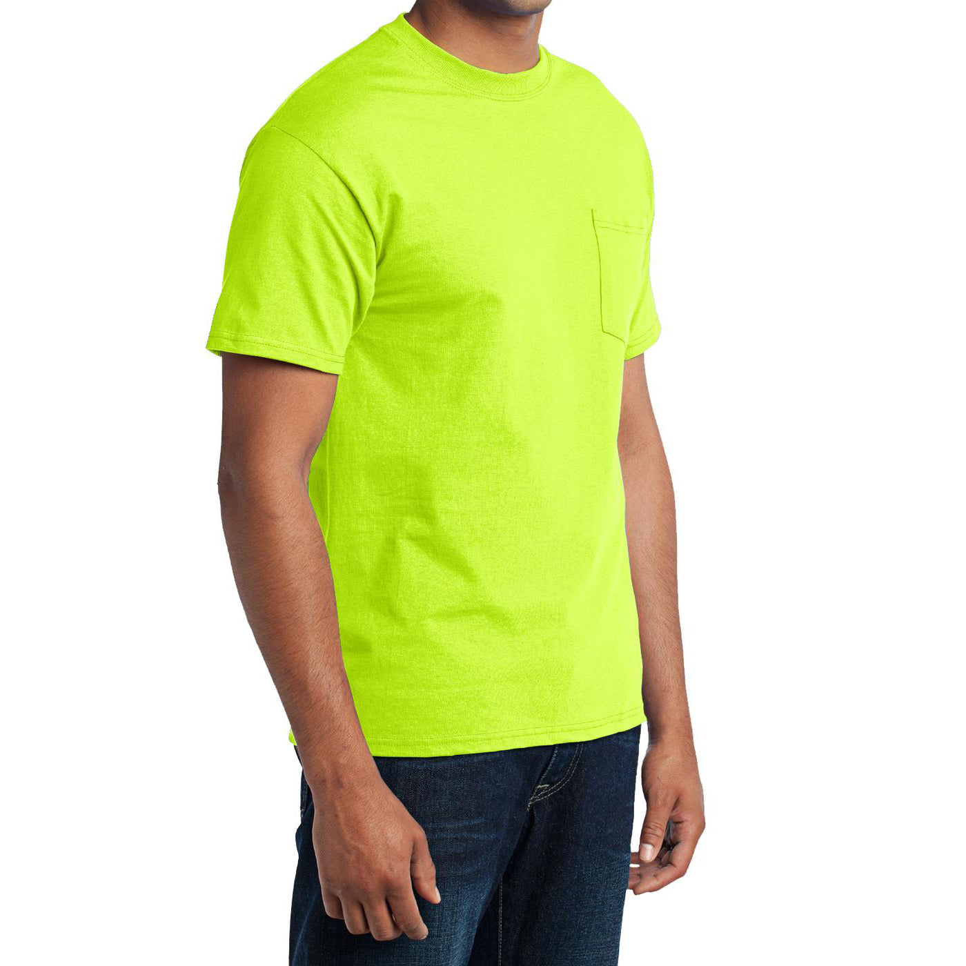 Men's Core Blend Pocket Tee - Safety Green – Side