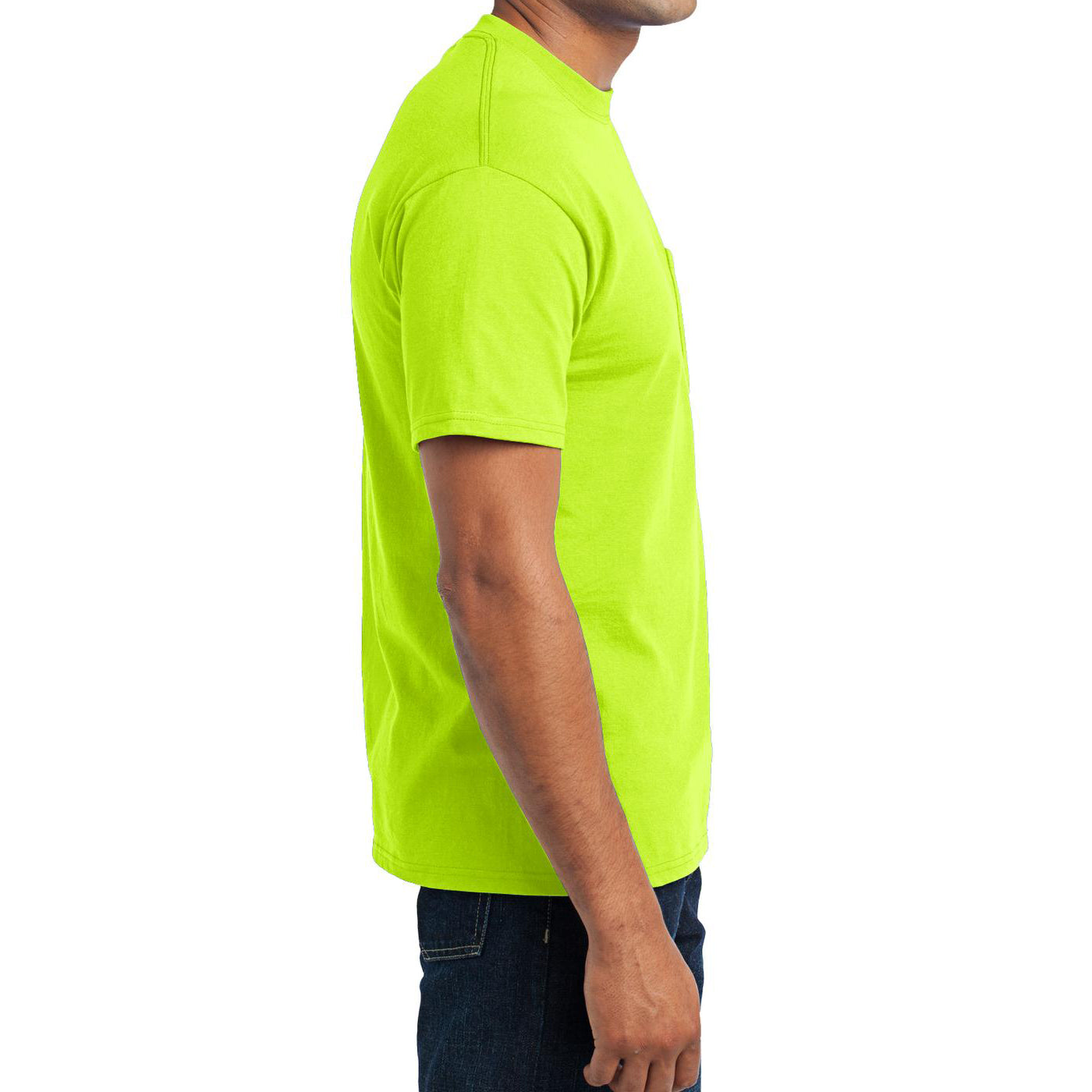 Men's Core Blend Pocket Tee - Safety Green – Side