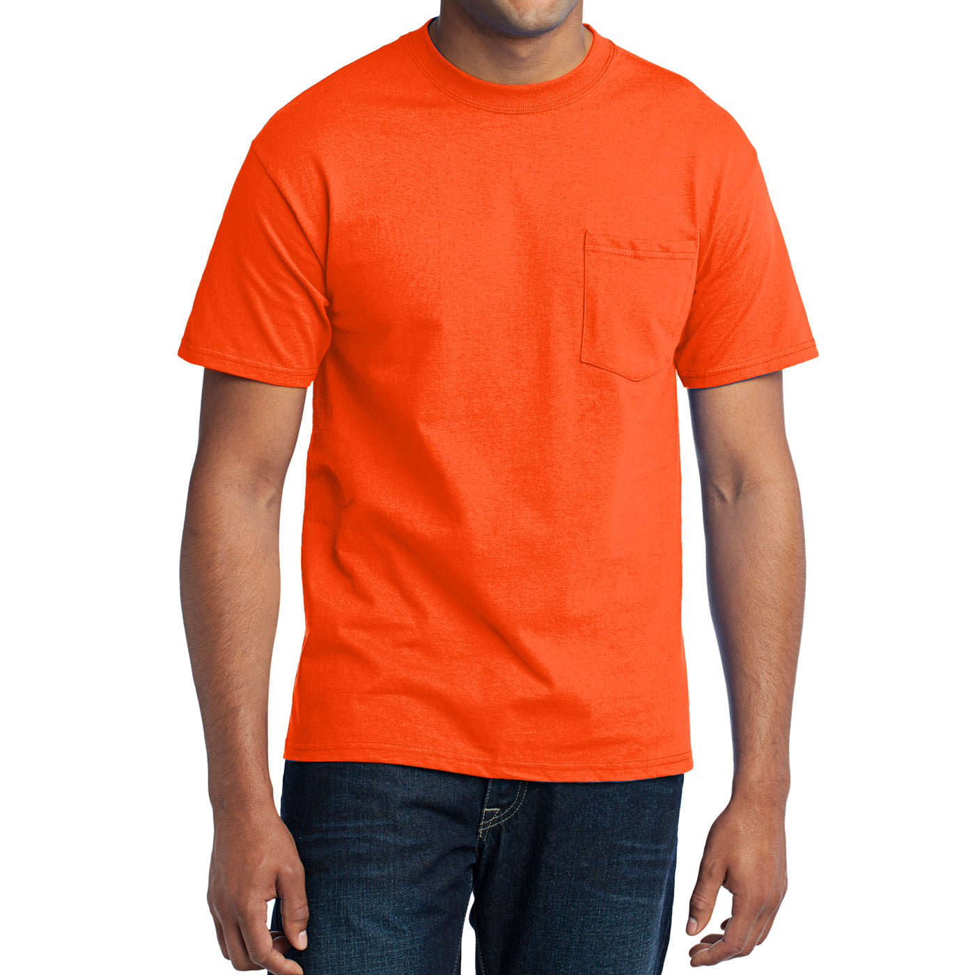 Men's Core Blend Pocket Tee - Safety Orange – Front