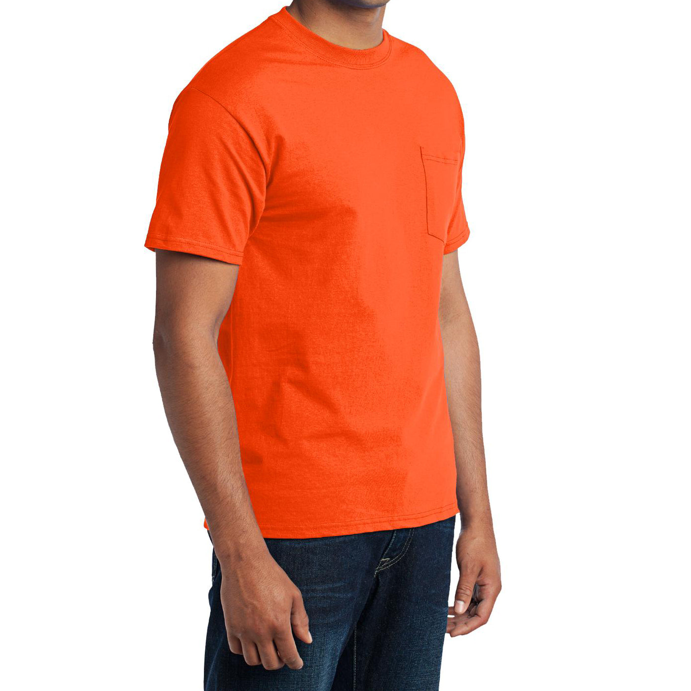 Men's Core Blend Pocket Tee - Safety Orange – Side