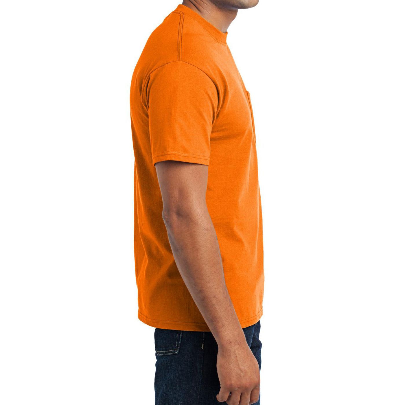 Men's Core Blend Pocket Tee - Safety Orange – Side