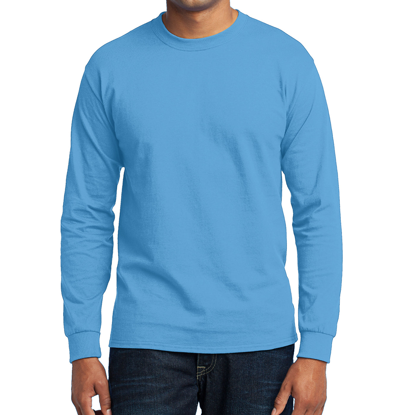 Men's Long Sleeve Core Blend Tee - Aquatic Blue – Front