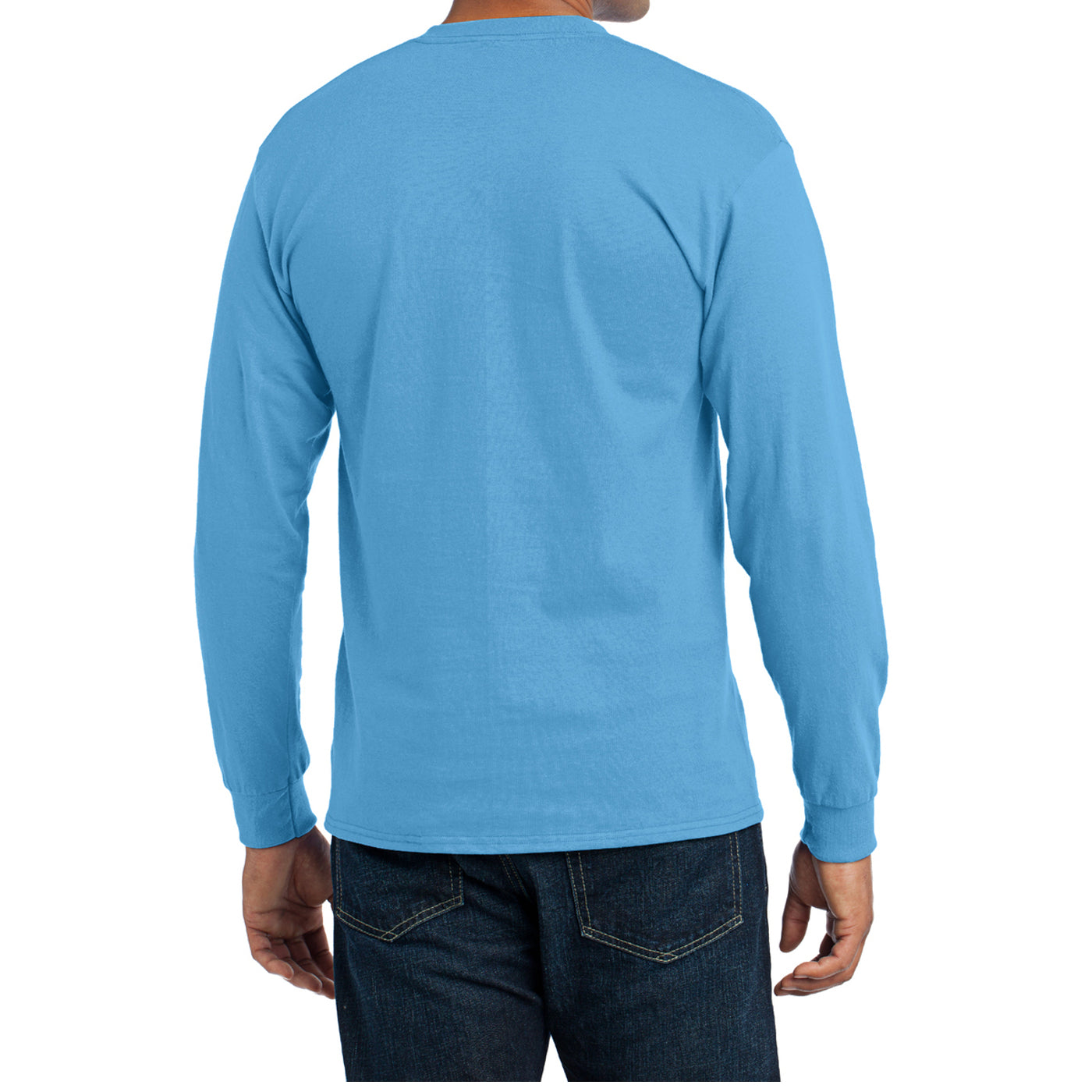 Men's Long Sleeve Core Blend Tee - Aquatic Blue – Back