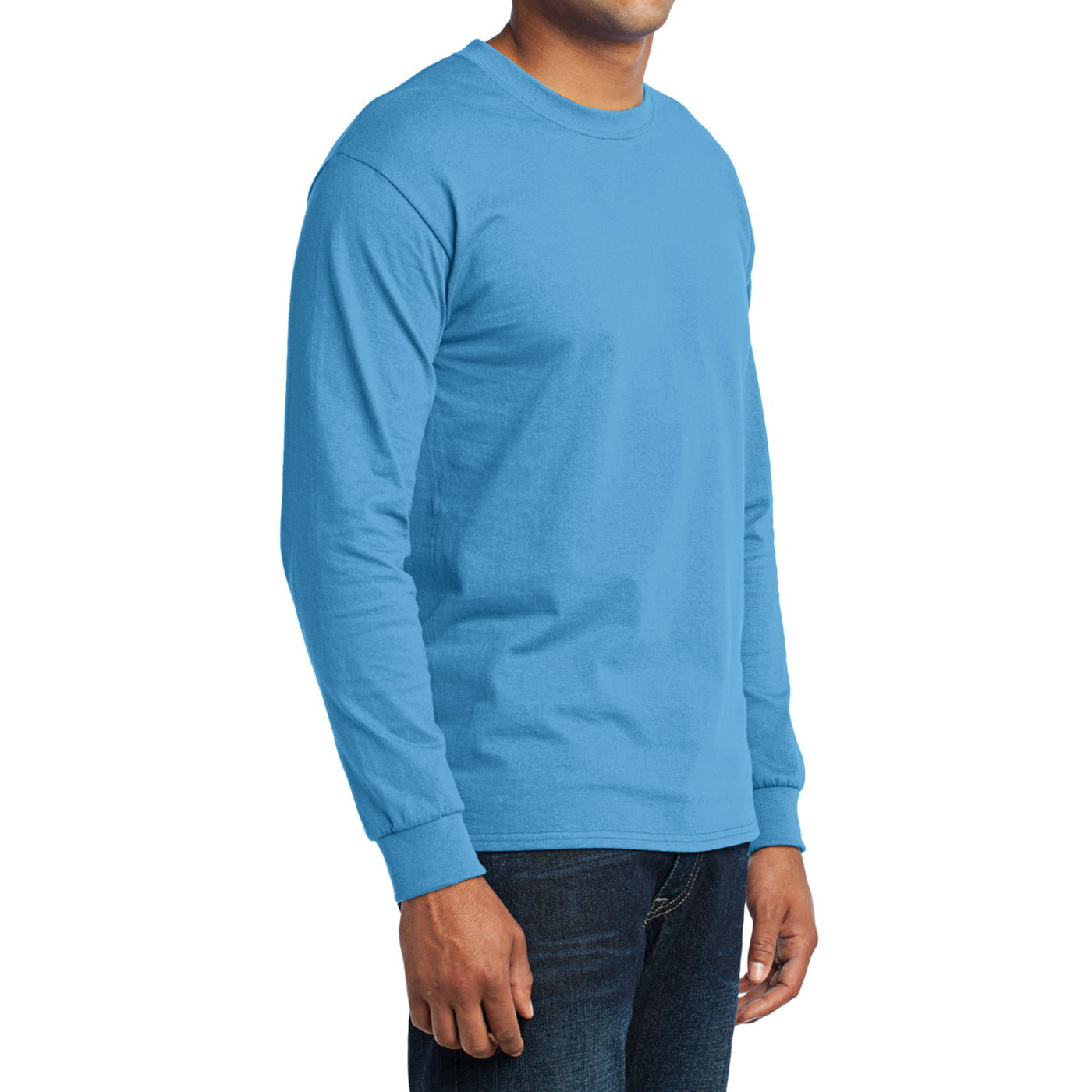 Men's Long Sleeve Core Blend Tee - Aquatic Blue – Side