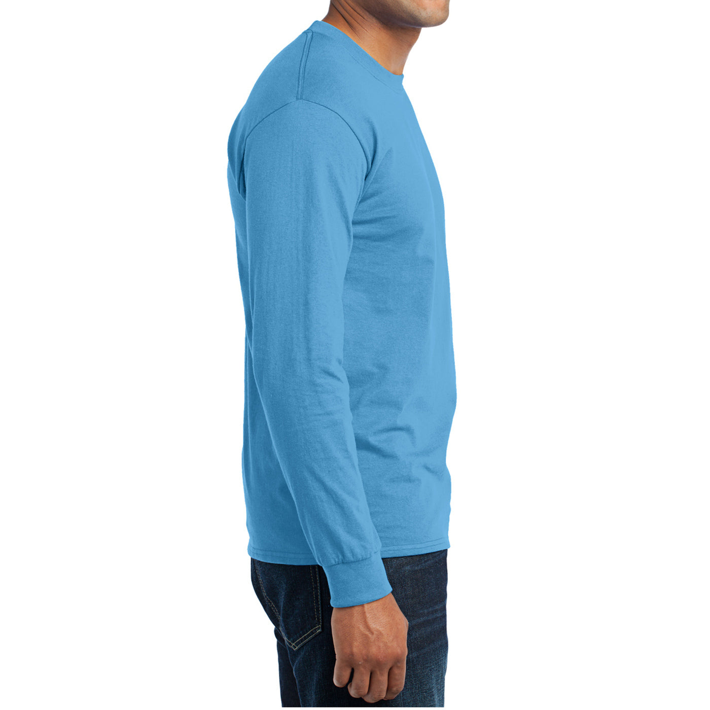 Men's Long Sleeve Core Blend Tee - Aquatic Blue – Side
