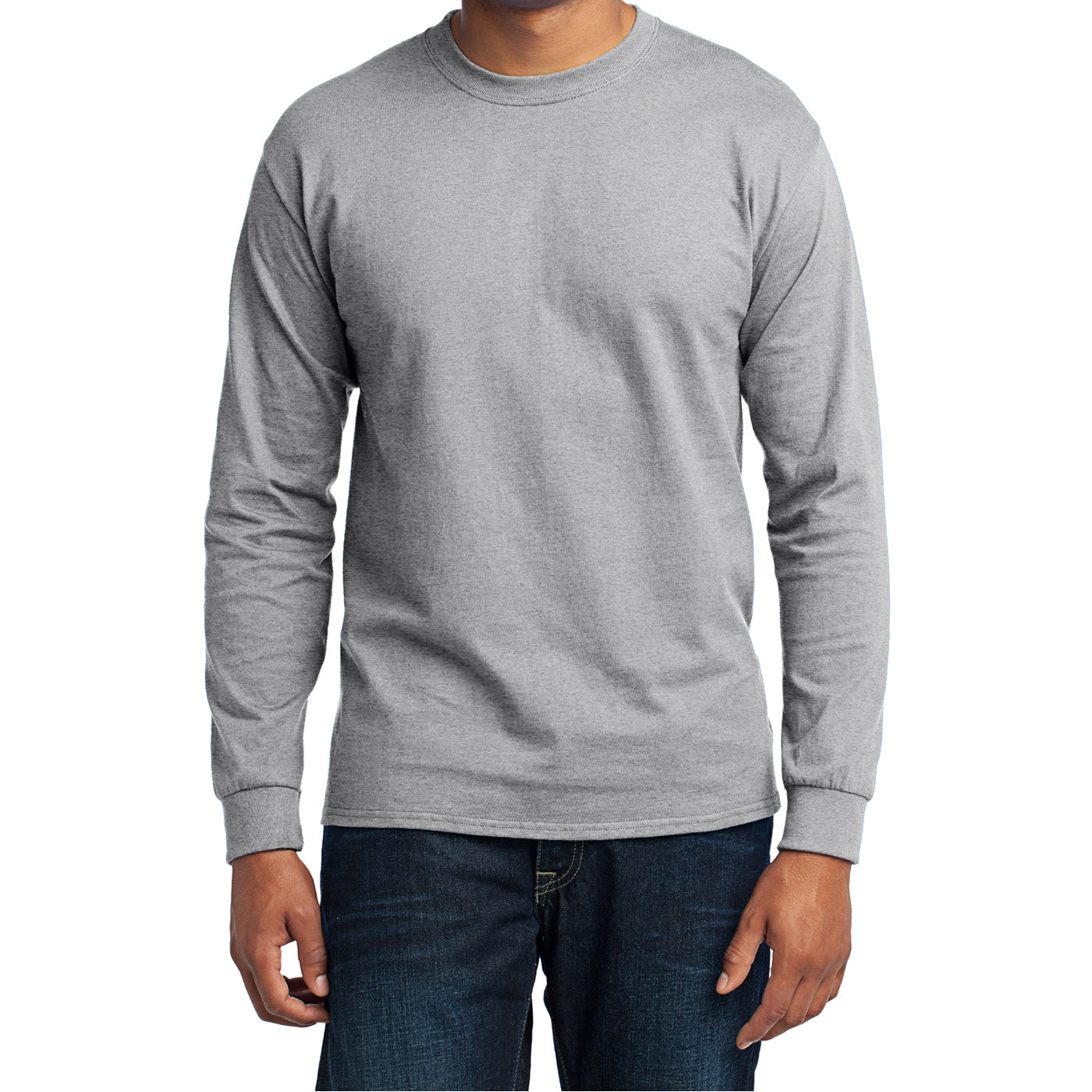 Men's Long Sleeve Core Blend Tee - Ash – Front