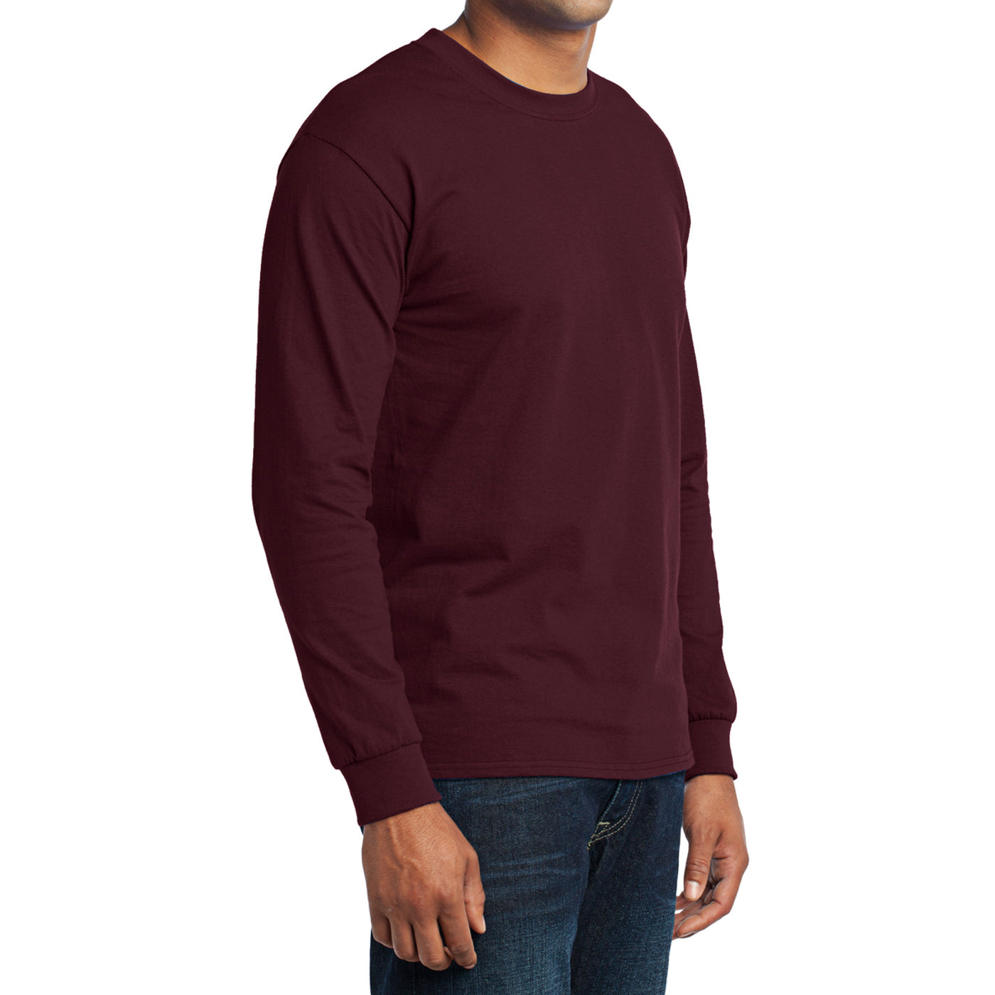 Men's Long Sleeve Core Blend Tee - Athletic Maroon – Side